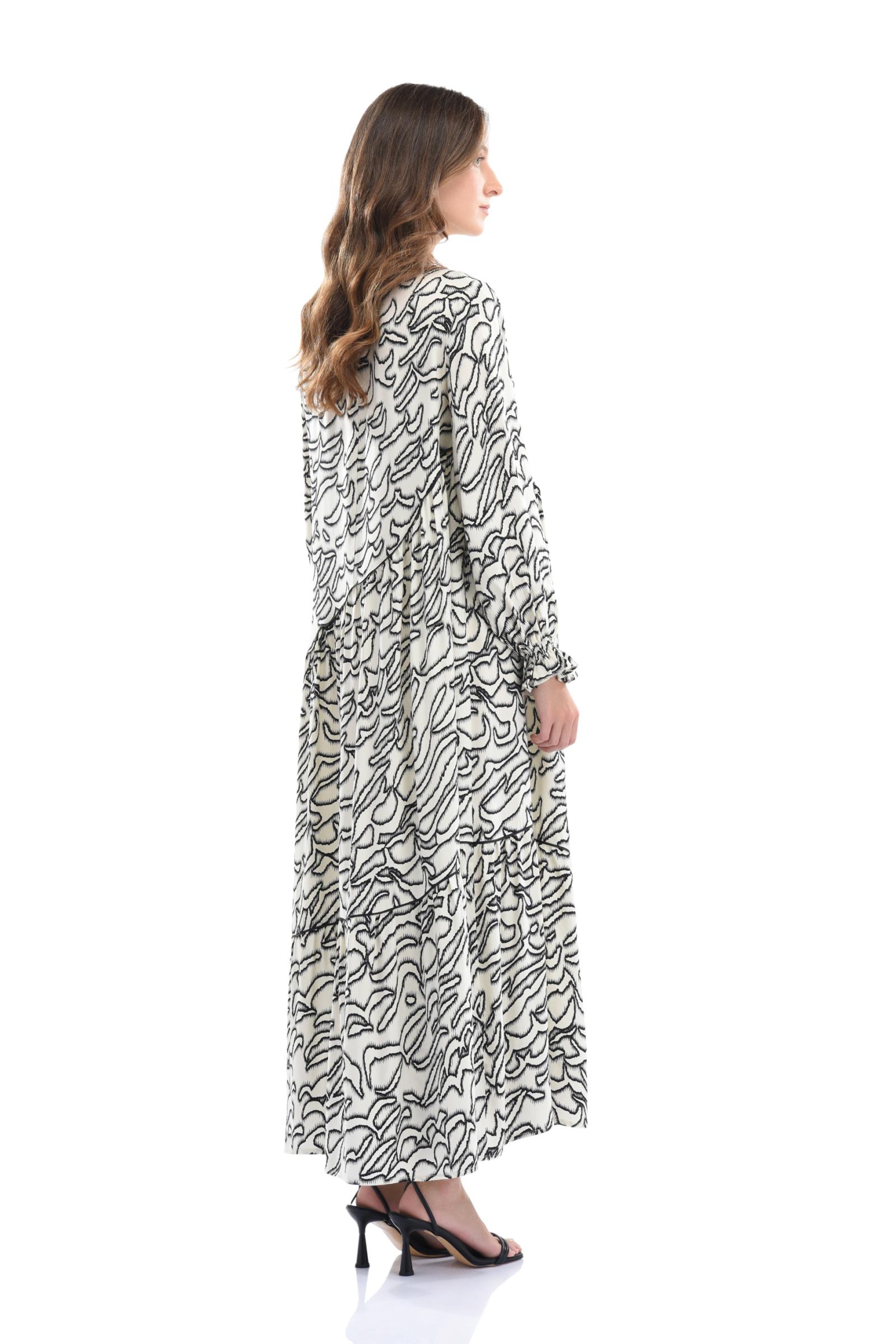 Desenli Cupro Uzun Elbise