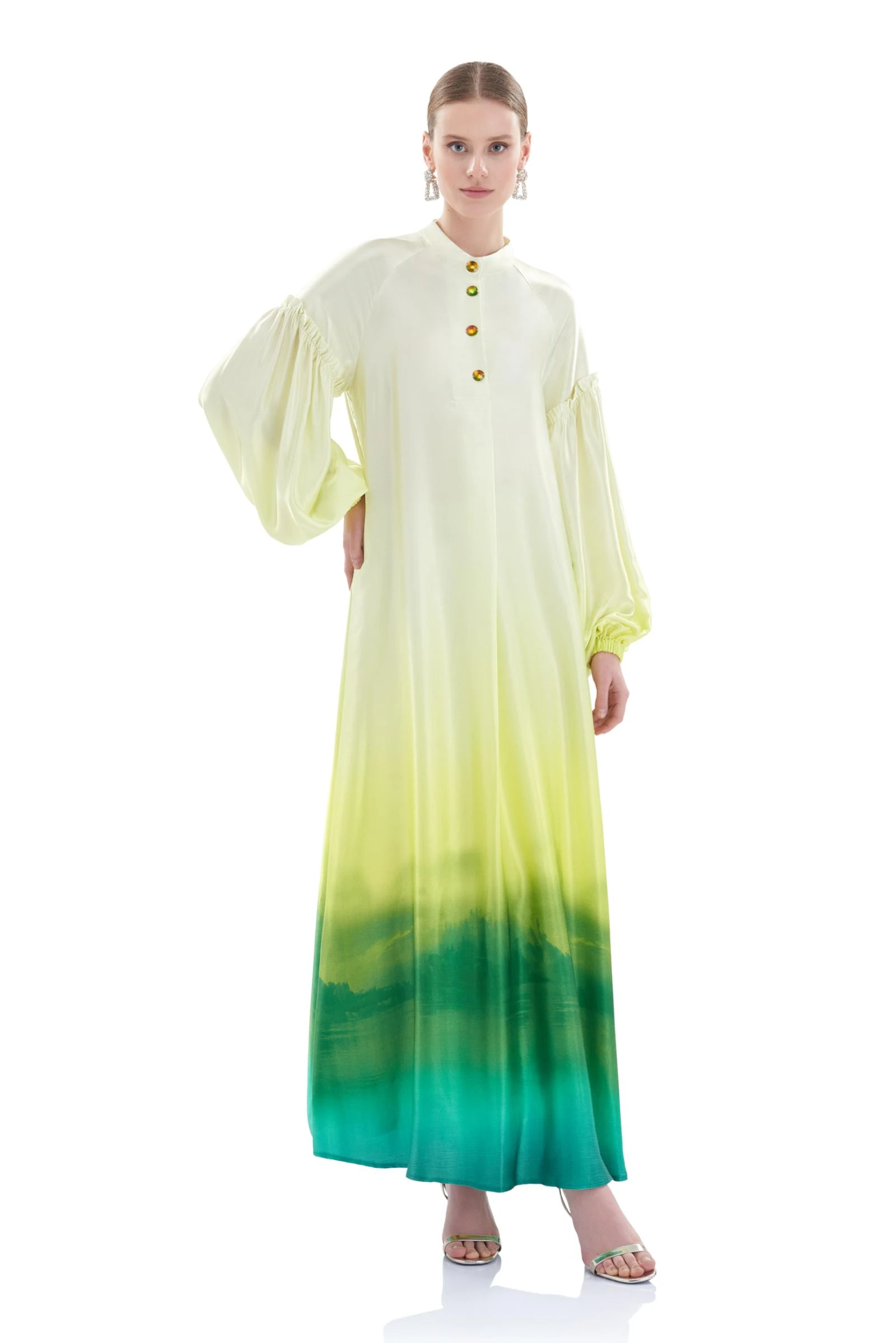 Yeşil Uzun Viskon Elbise