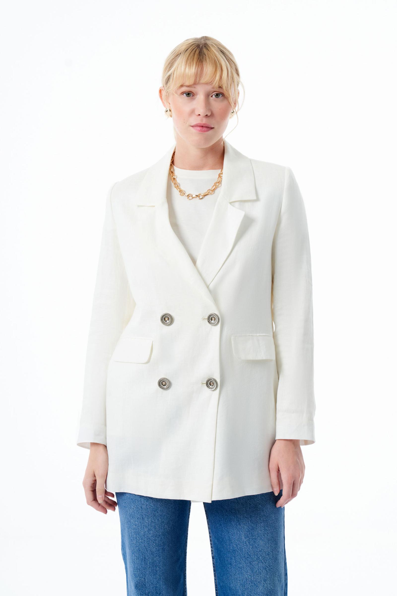 Ekru Kadın Keten Ceket - EKRU