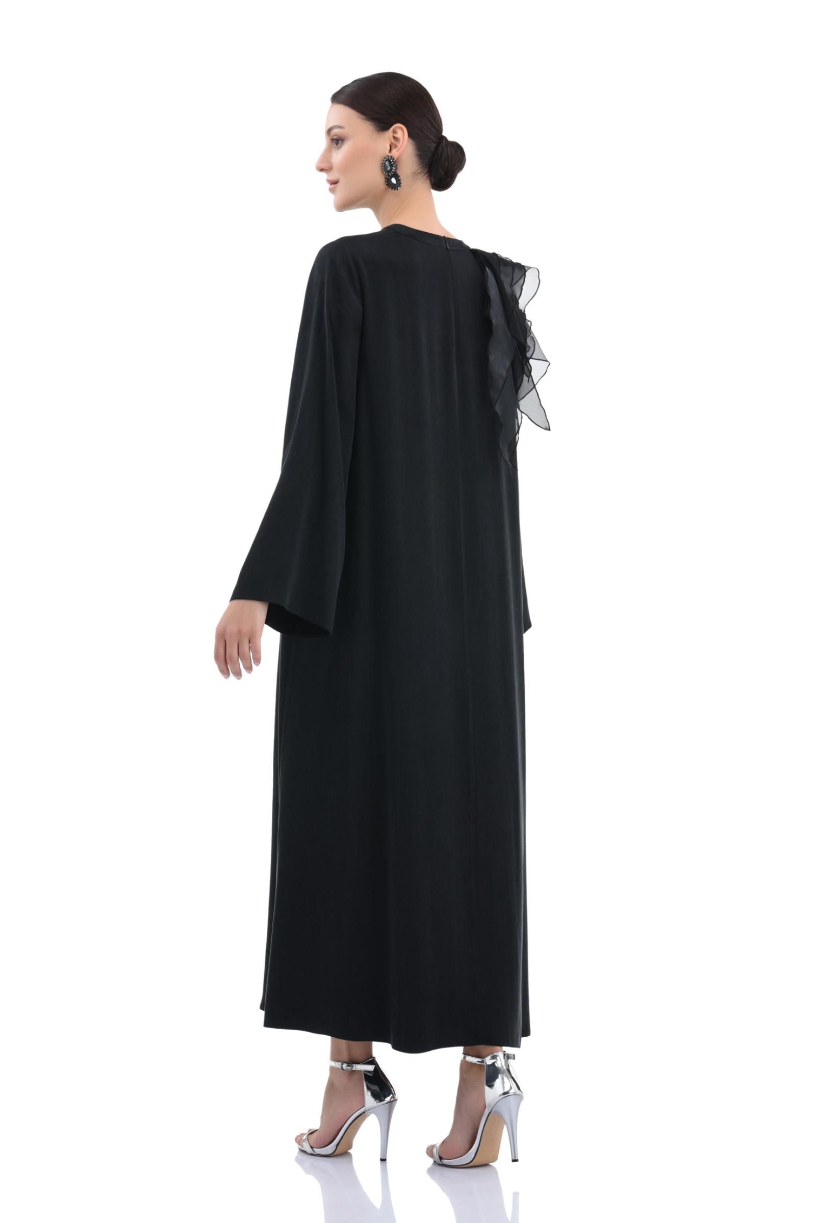 Omuz Detaylı Cupro Siyah Elbise