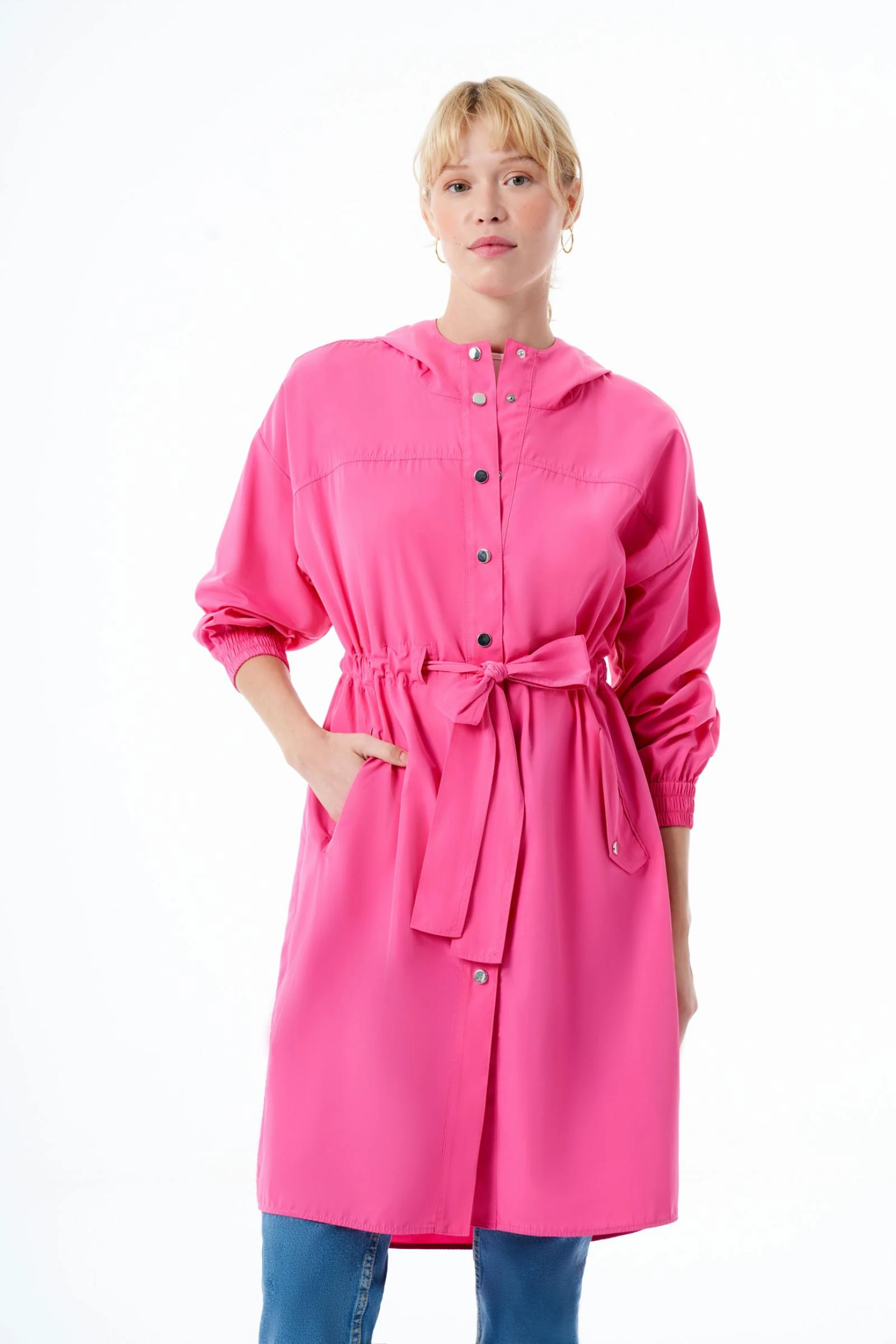 Fuşya Uzun Kadın Trençkot