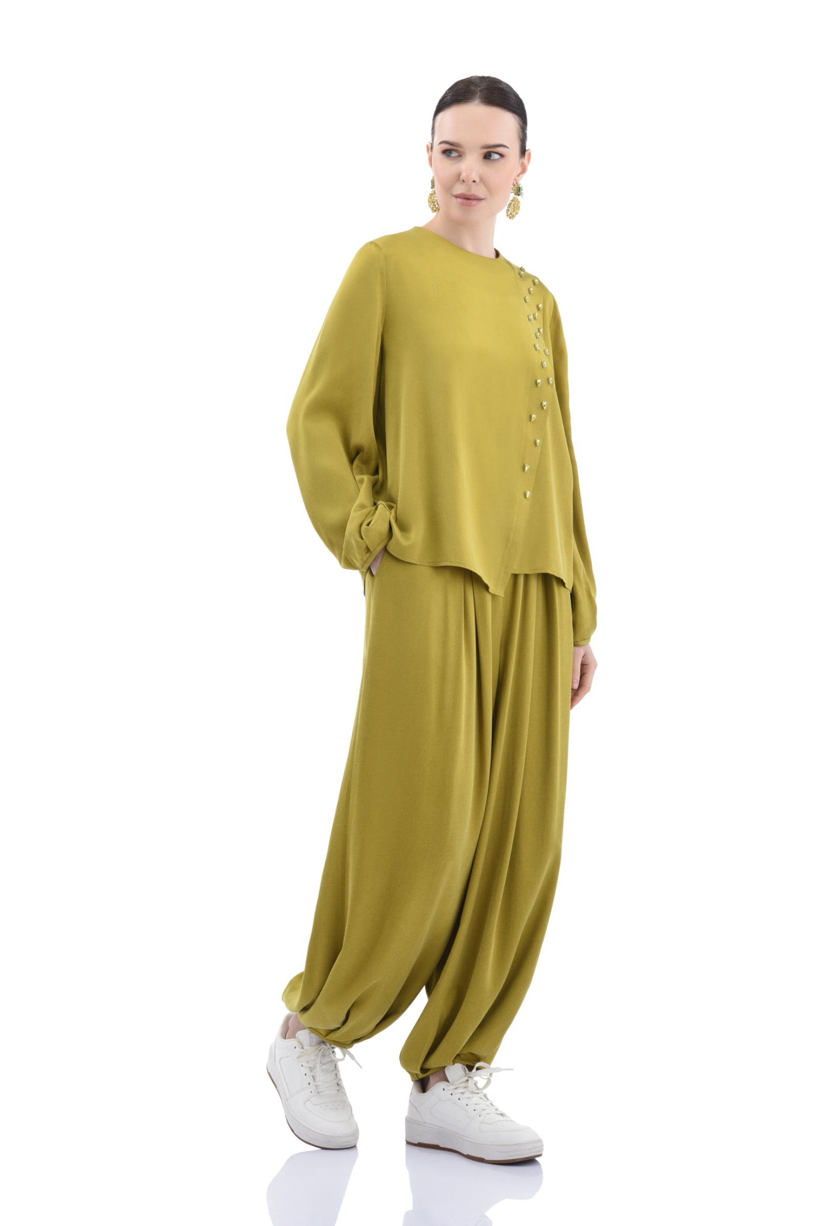 Taş Detaylı Cupro Şalvarlı Takım - HARDAL