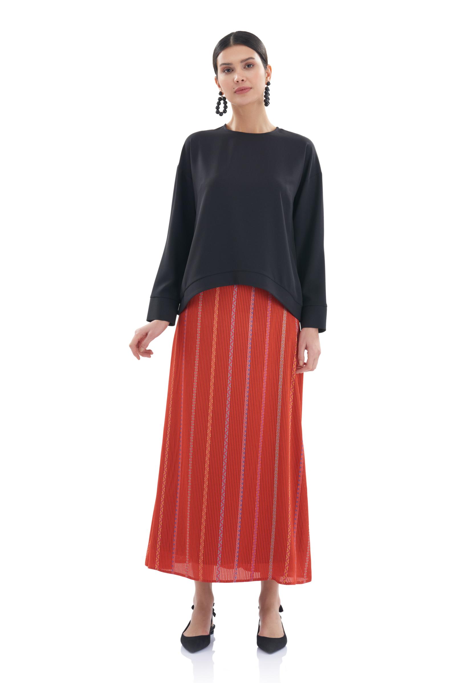 Turuncu Çizgili Uzun Etek