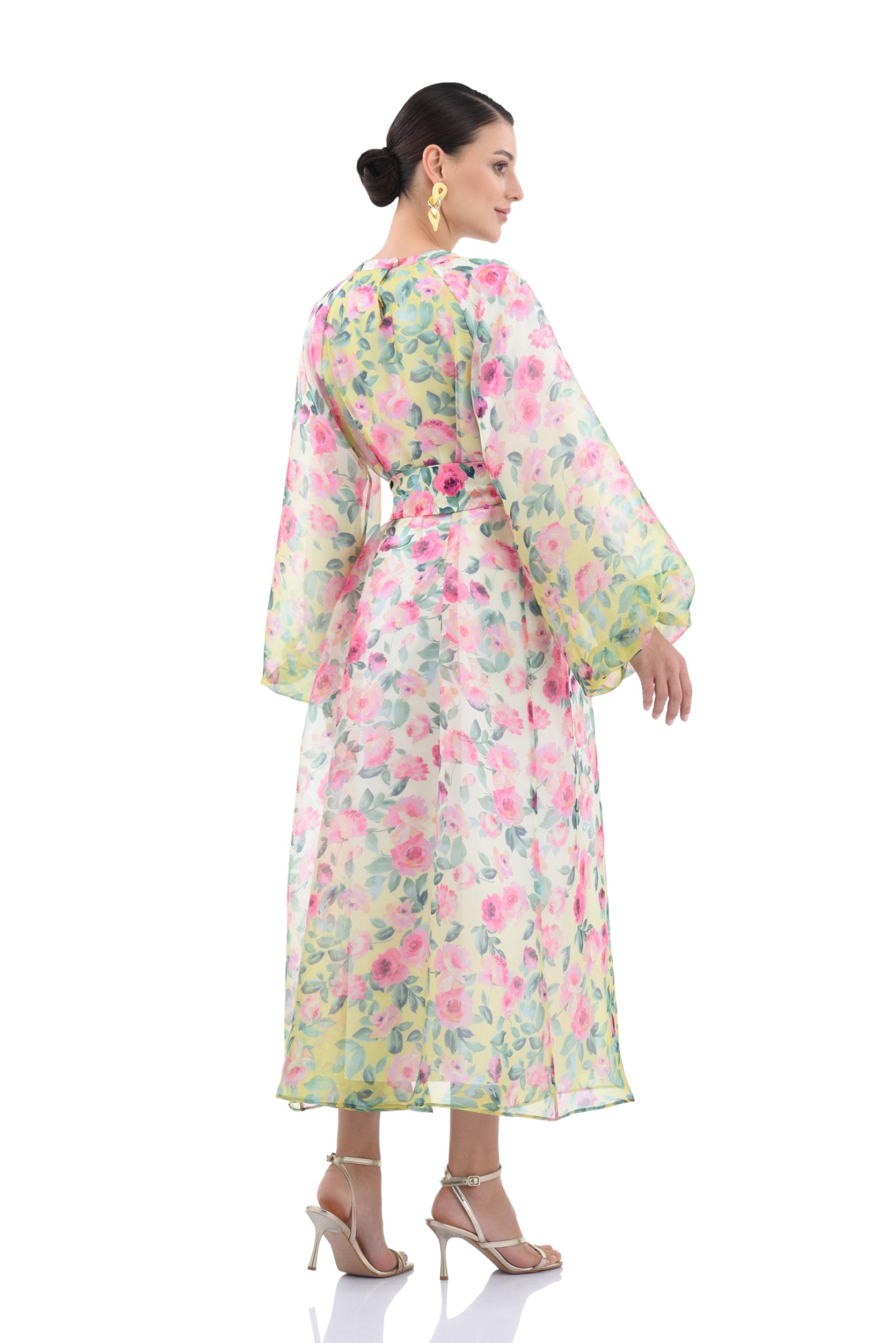 Gül Desenli Organze Elbise