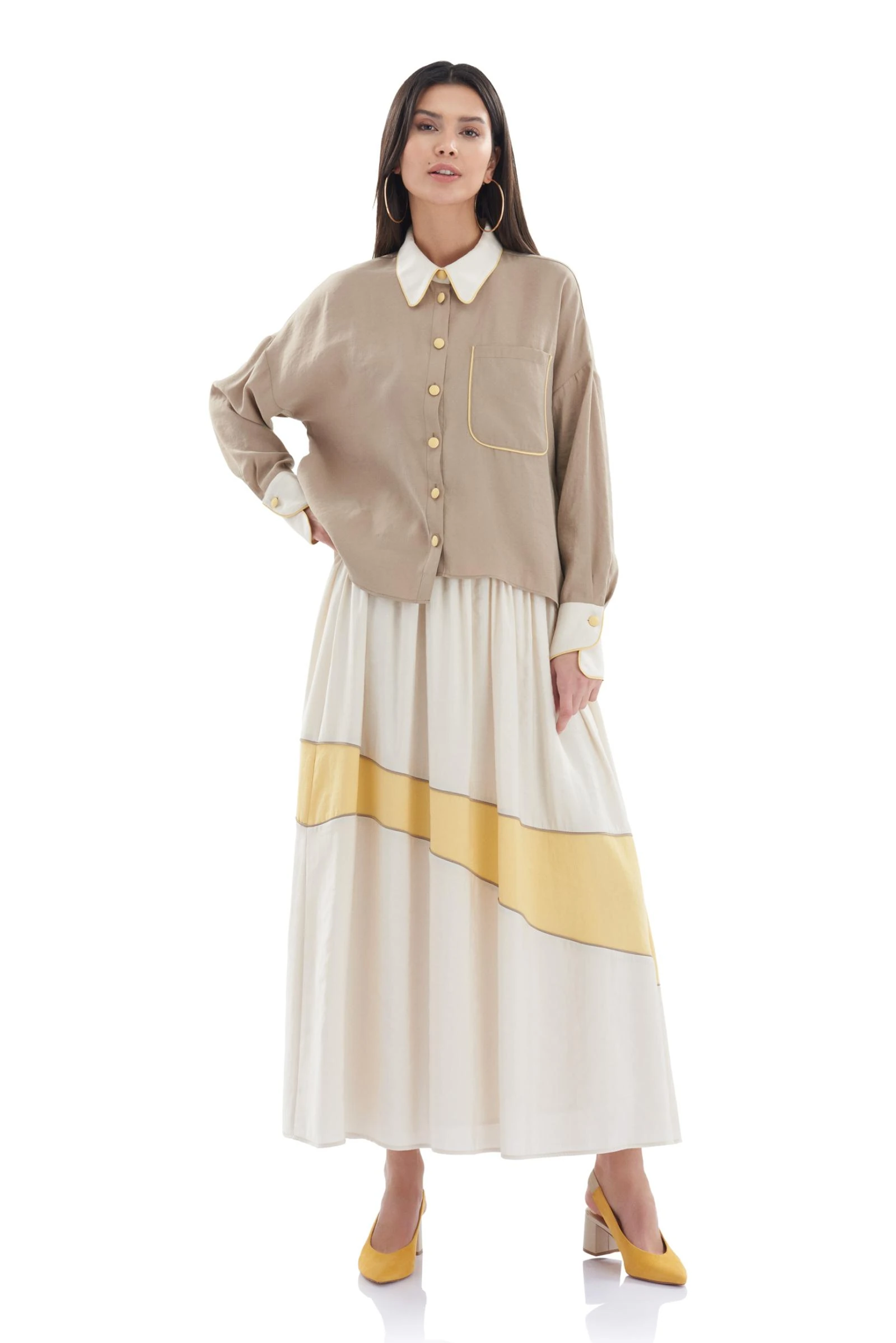 Biye Detaylı Beli Lastikli Uzun Etek