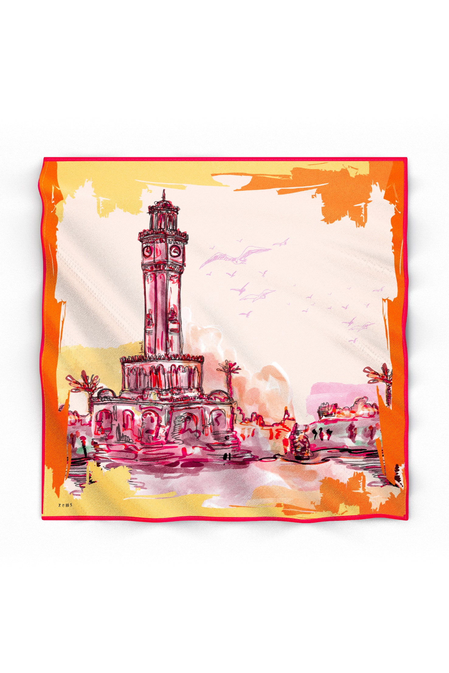 Zems İzmir Desen Twill İpek Eşarp - TURUNCU