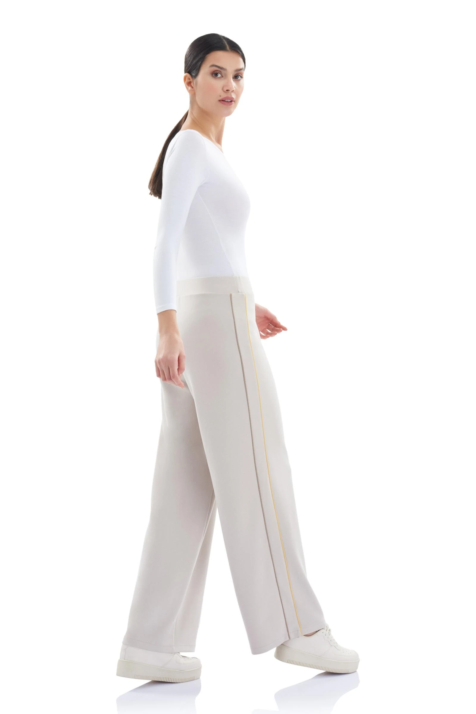 Biye Detaylı Örme Bol Paça Pantolon