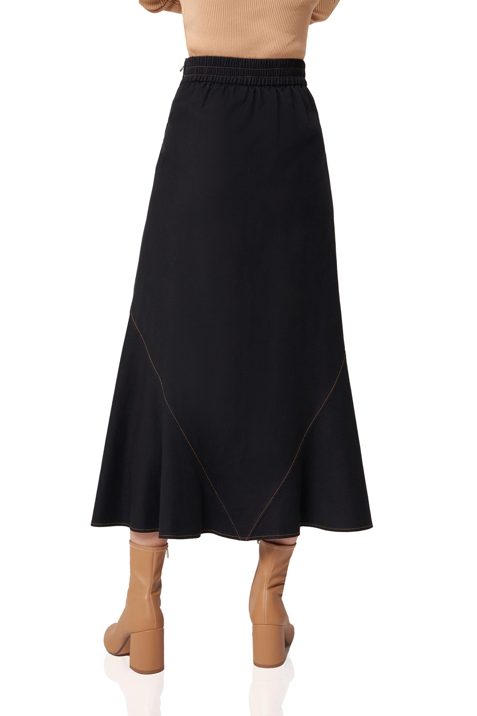 İnci Detaylı Siyah Uzun Etek