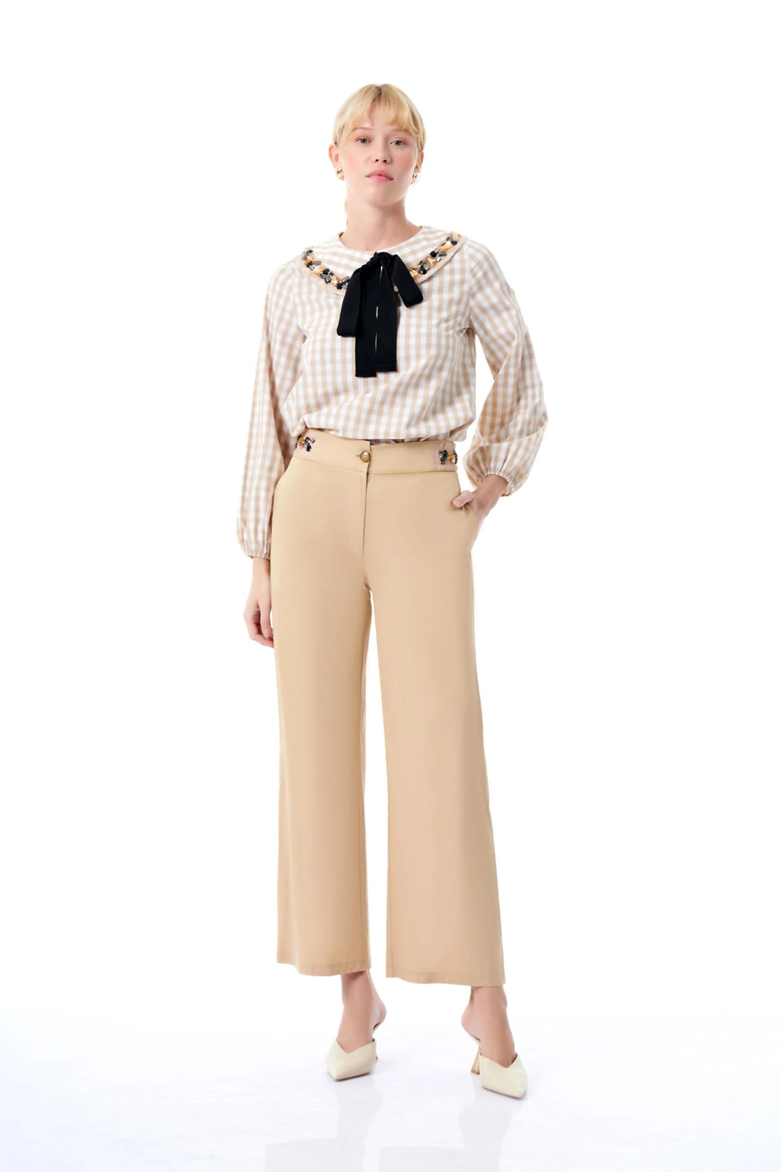 Taş Detaylı Camel Kadın Pantolon