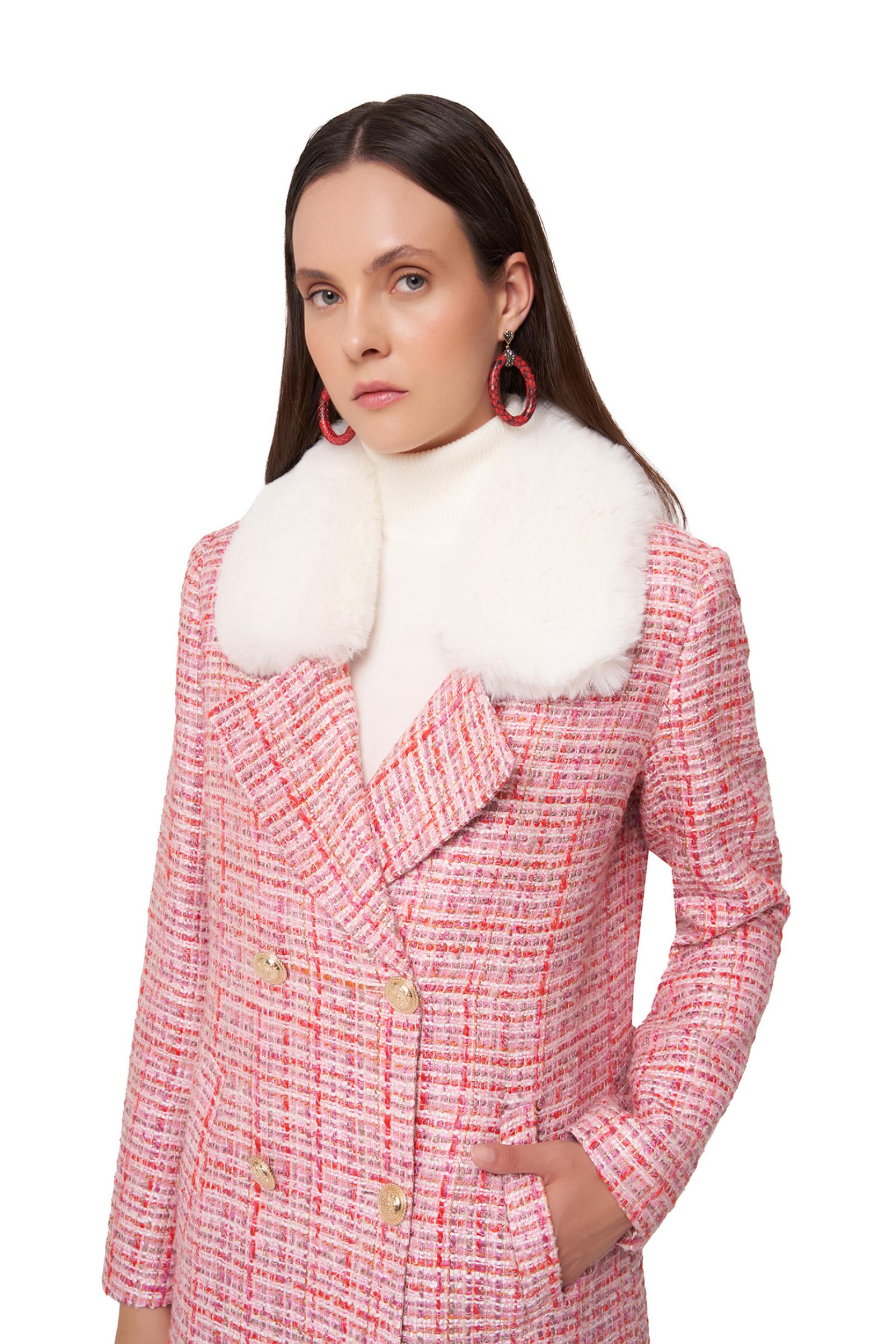 Yakası Kürklü Pembe Tüvit Kaban