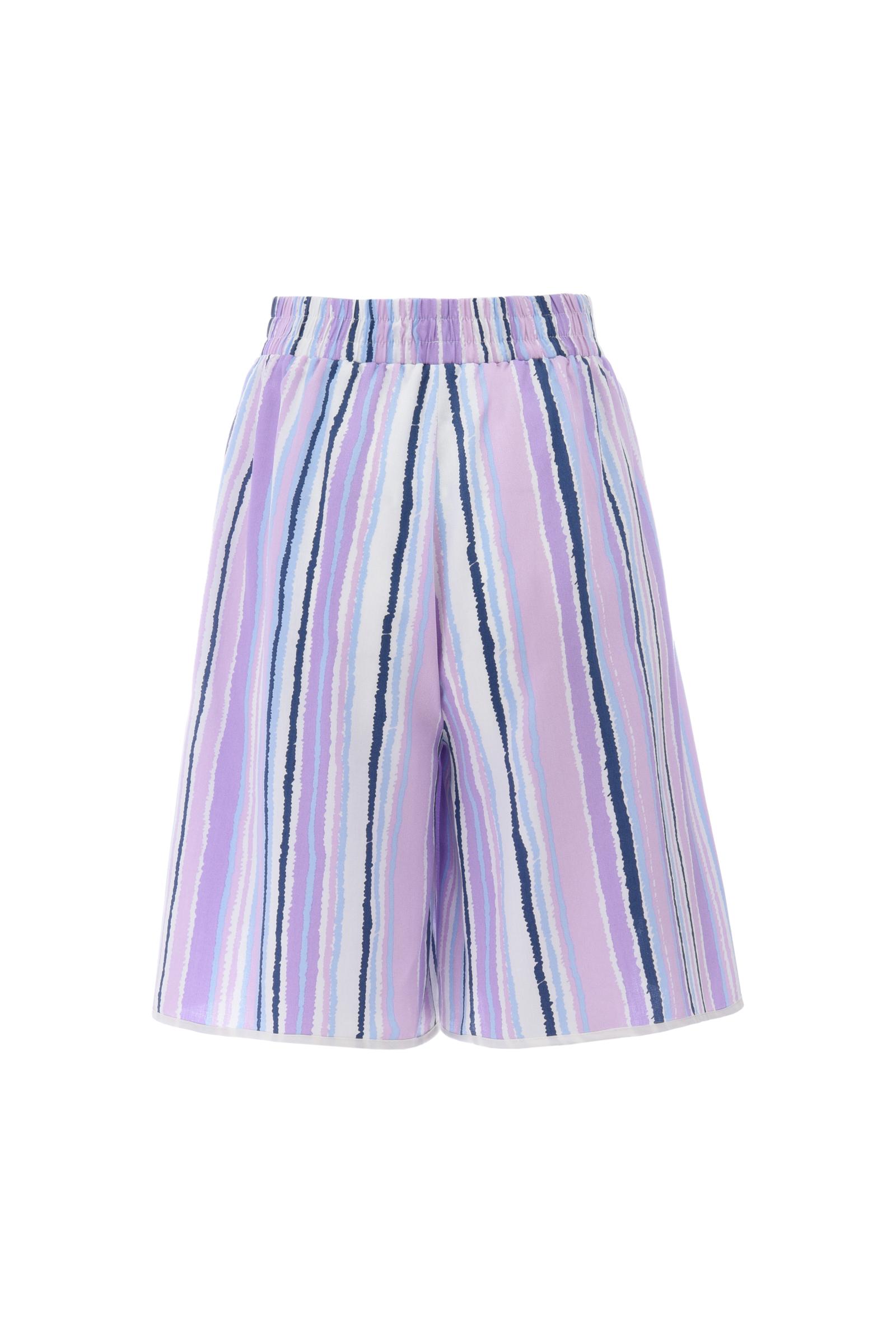 Lila Çizgili Yırtmaç Detaylı Şort Pijama