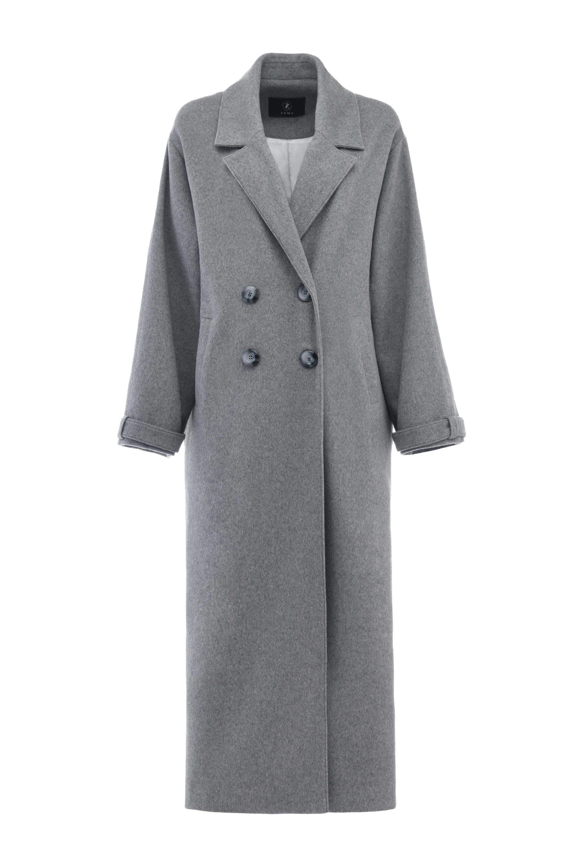 Gri Yünlü Uzun Kaşe Kaban