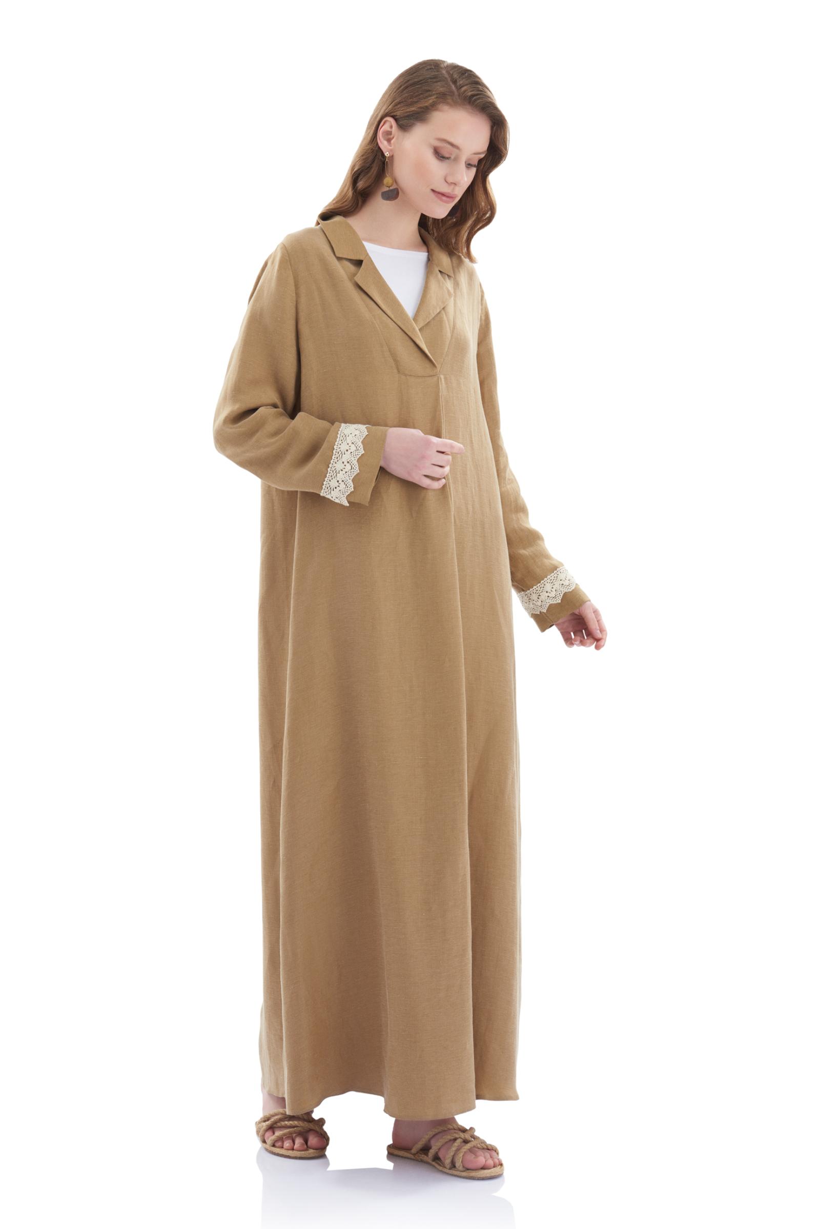 Kol Detaylı Keten Cupro Elbise