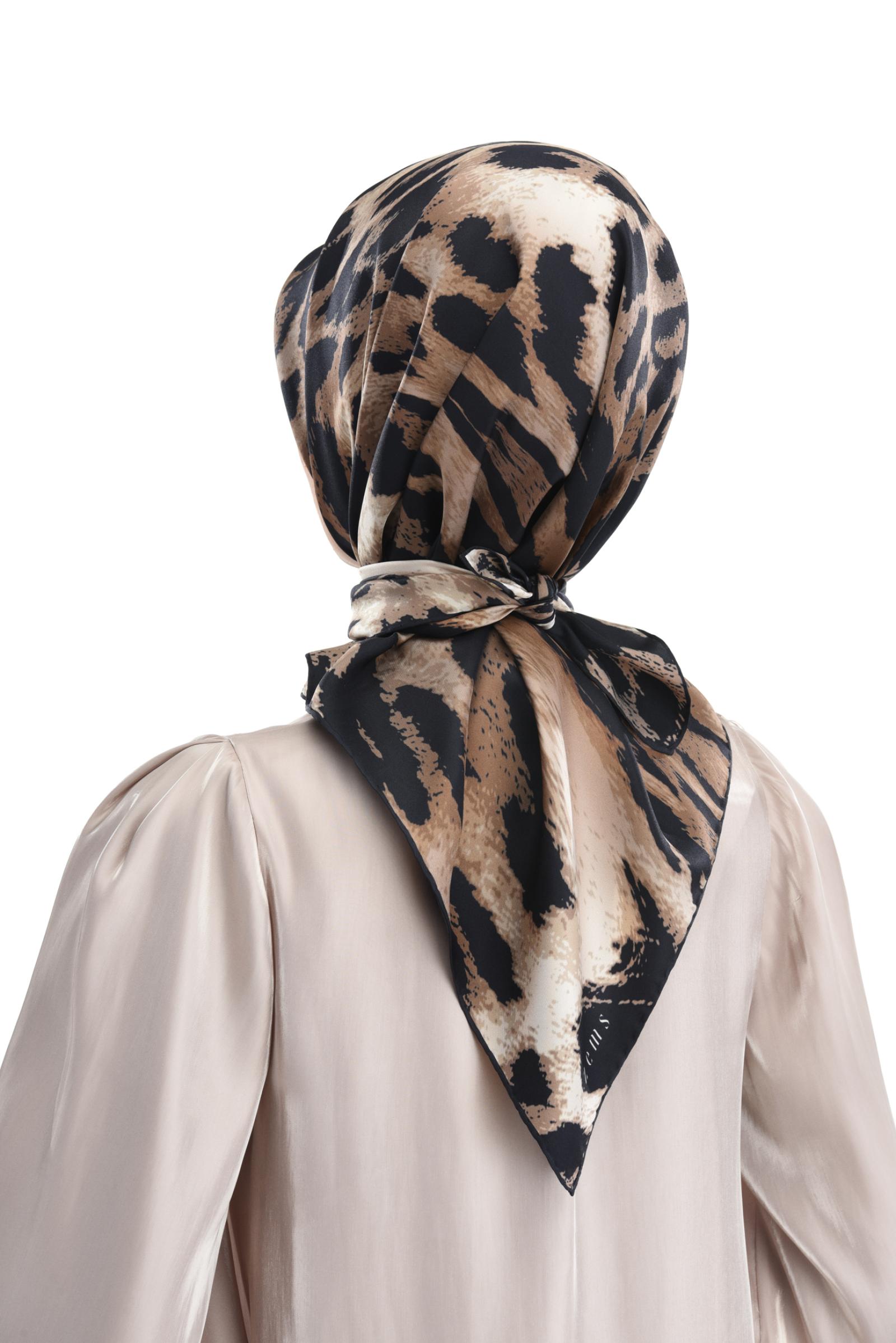 Zems Leopar Desen Twill İpek Eşarp