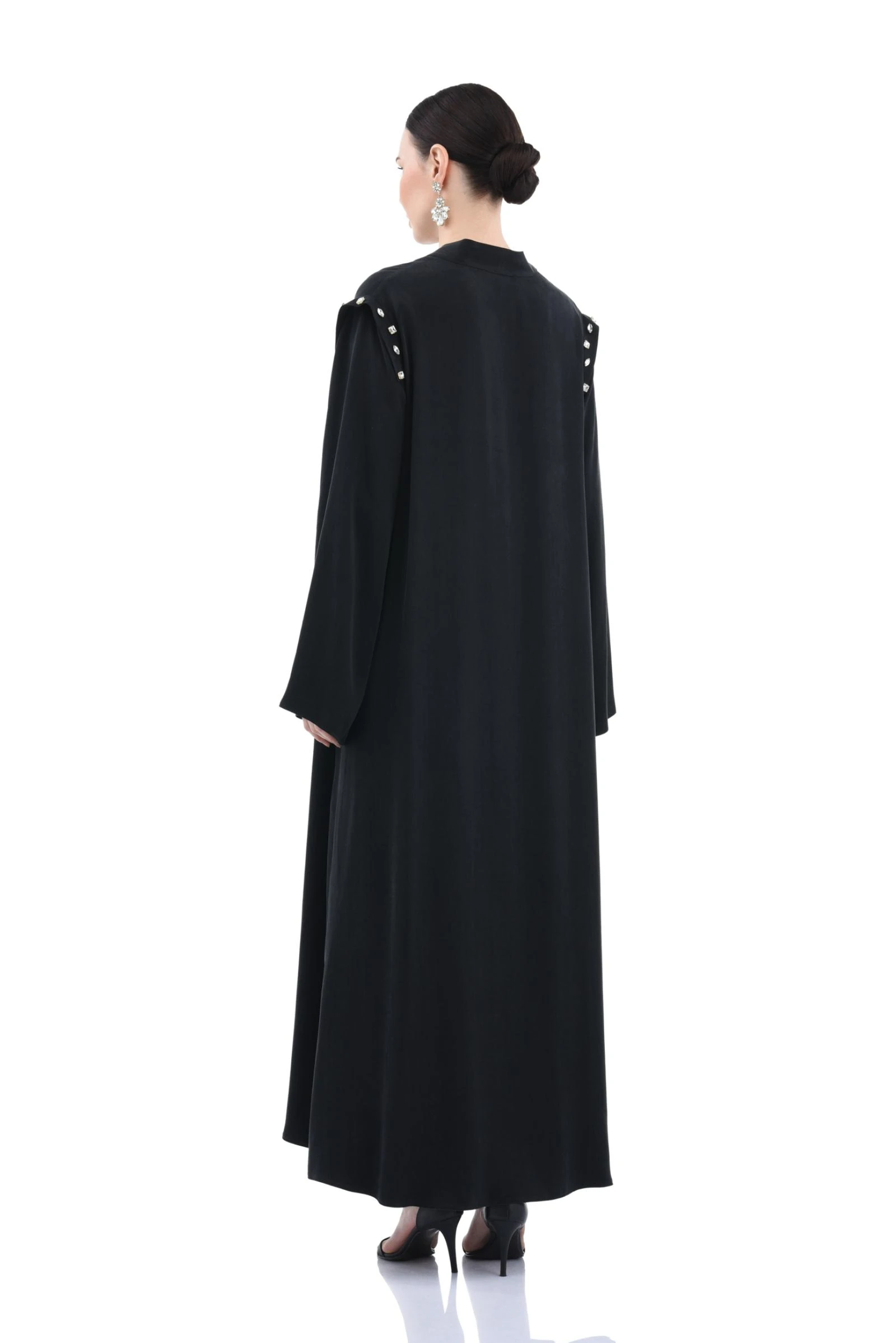 Taş Detaylı Cupro Siyah Abaya