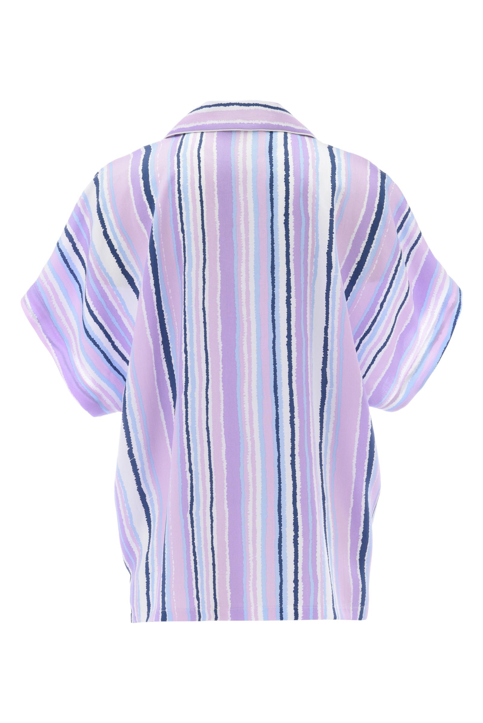 Lila Çizgili Kısa Kollu Pijama Üst