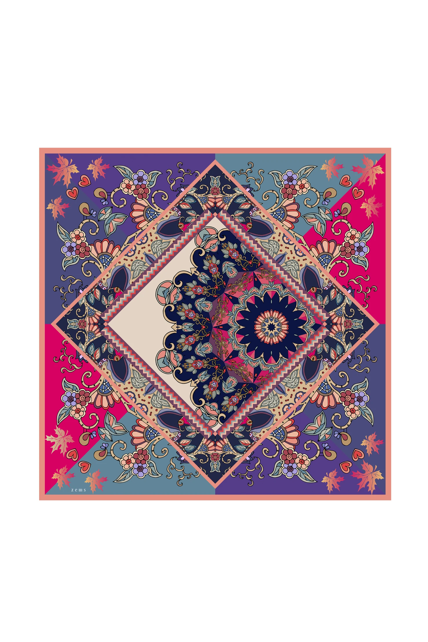 Zems Etnik Desen Twill İpek Eşarp - MOR