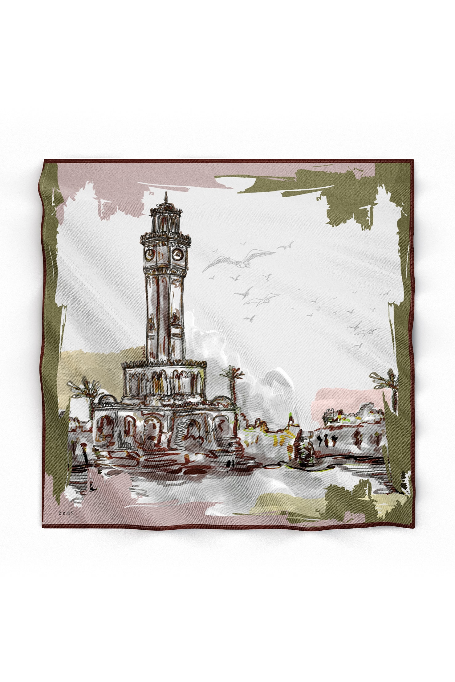 Zems İzmir Desen Twill İpek Eşarp - HAKİ