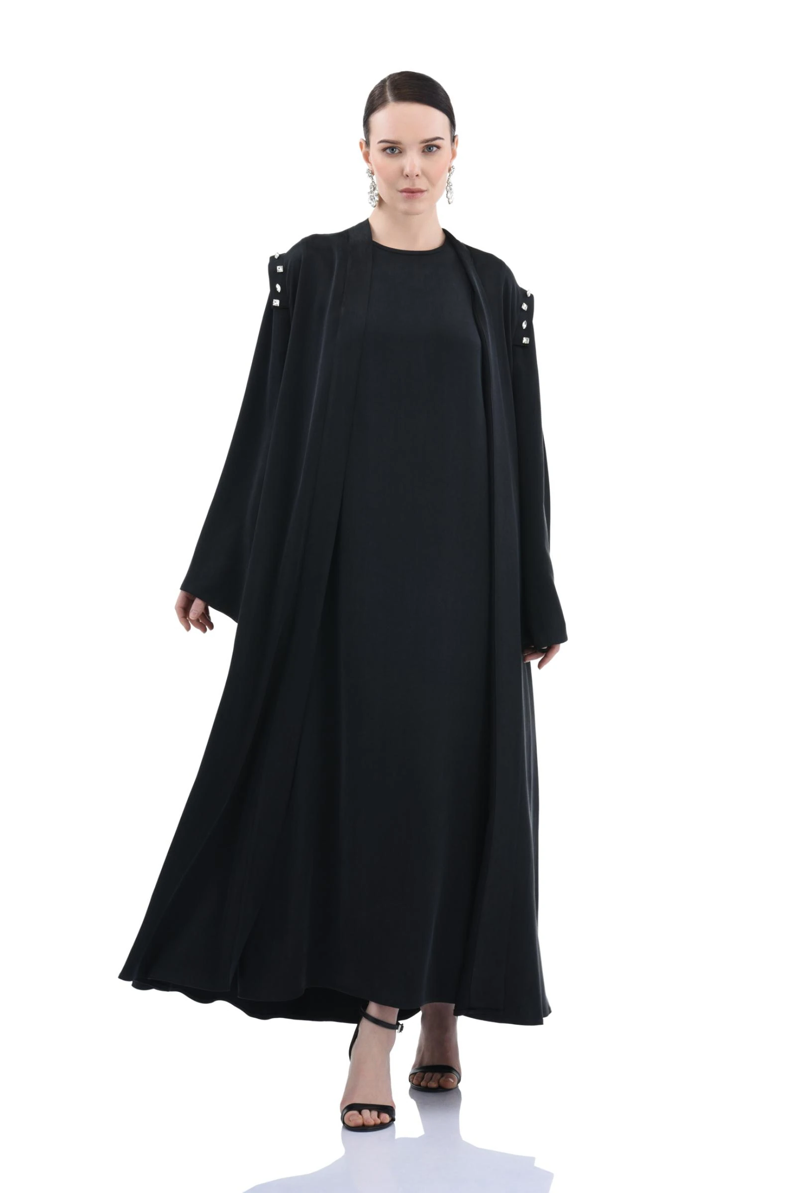Taş Detaylı Cupro Siyah Abaya