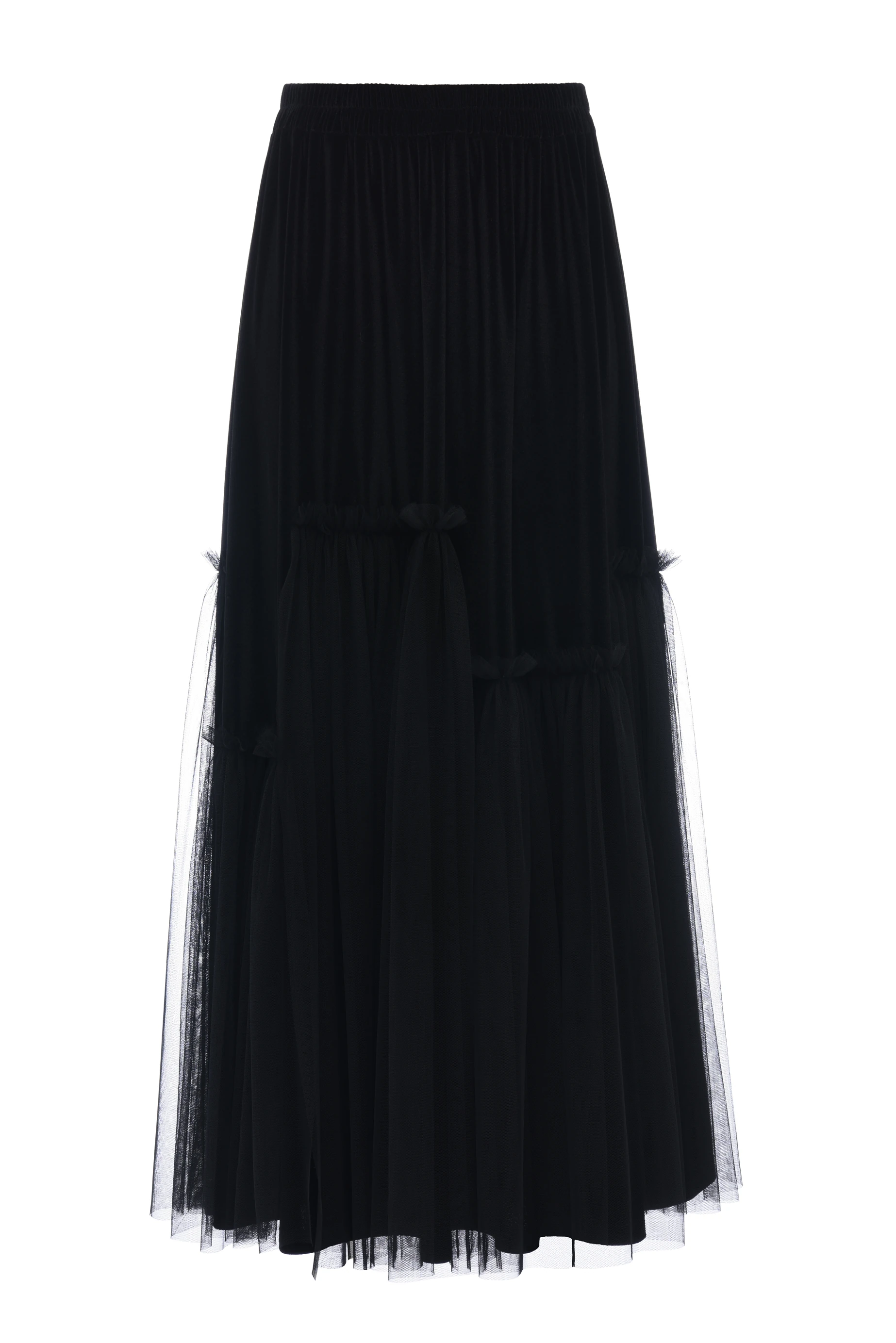 Beli Lastikli Tüllü Kadife Uzun Etek