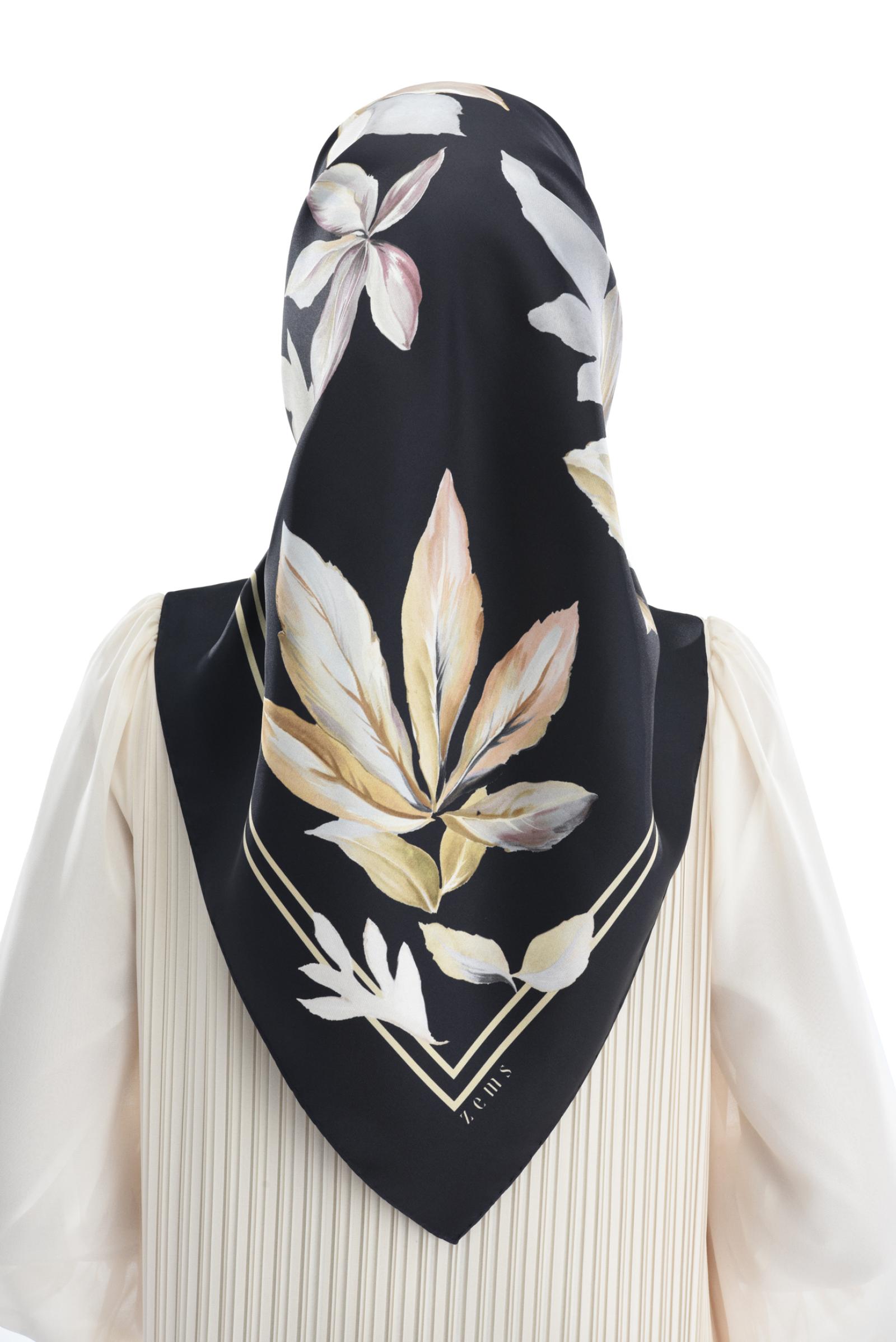 Zems Yaprak Desen Twill İpek Eşarp