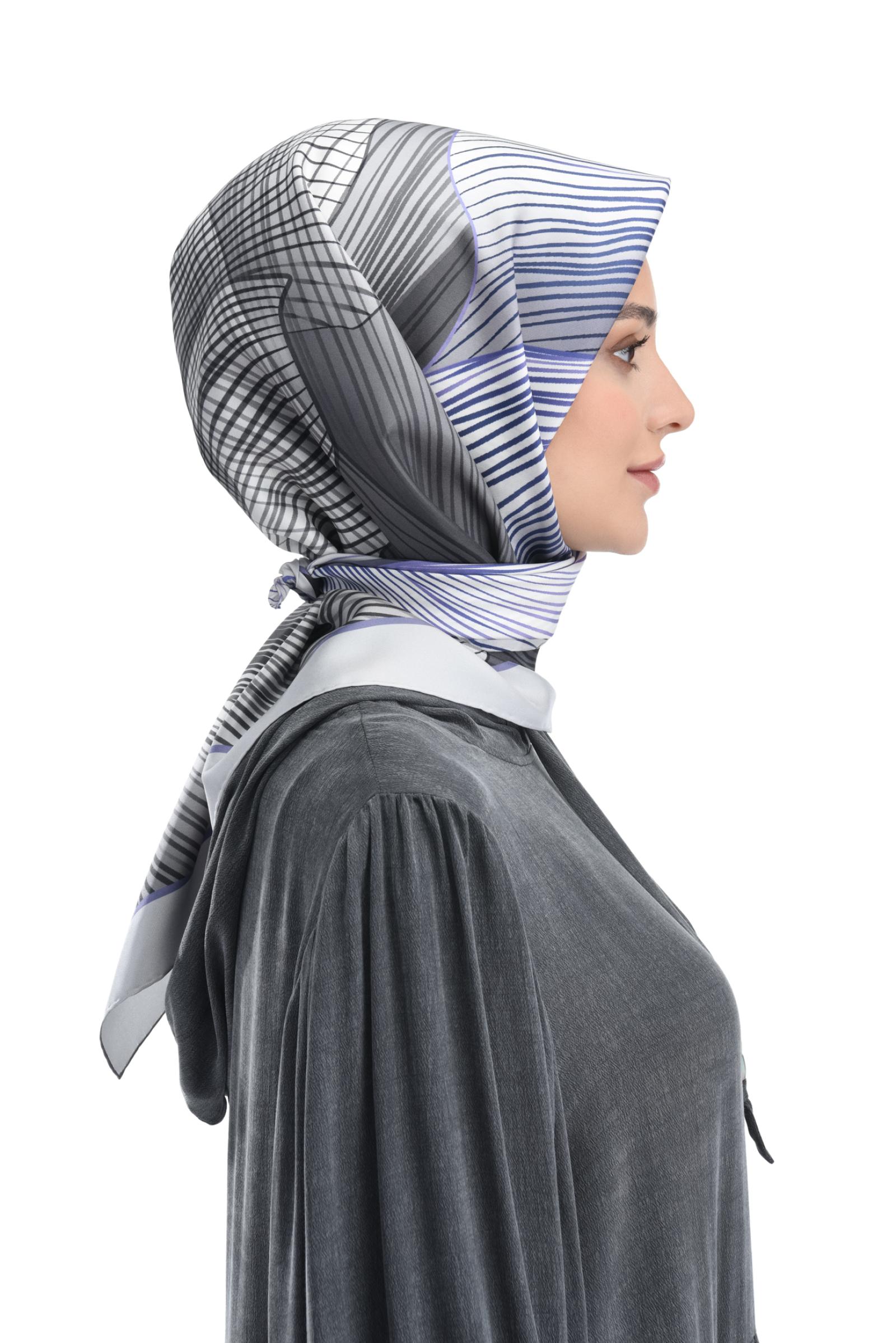 Zems Çizgi Desen Twill İpek Eşarp