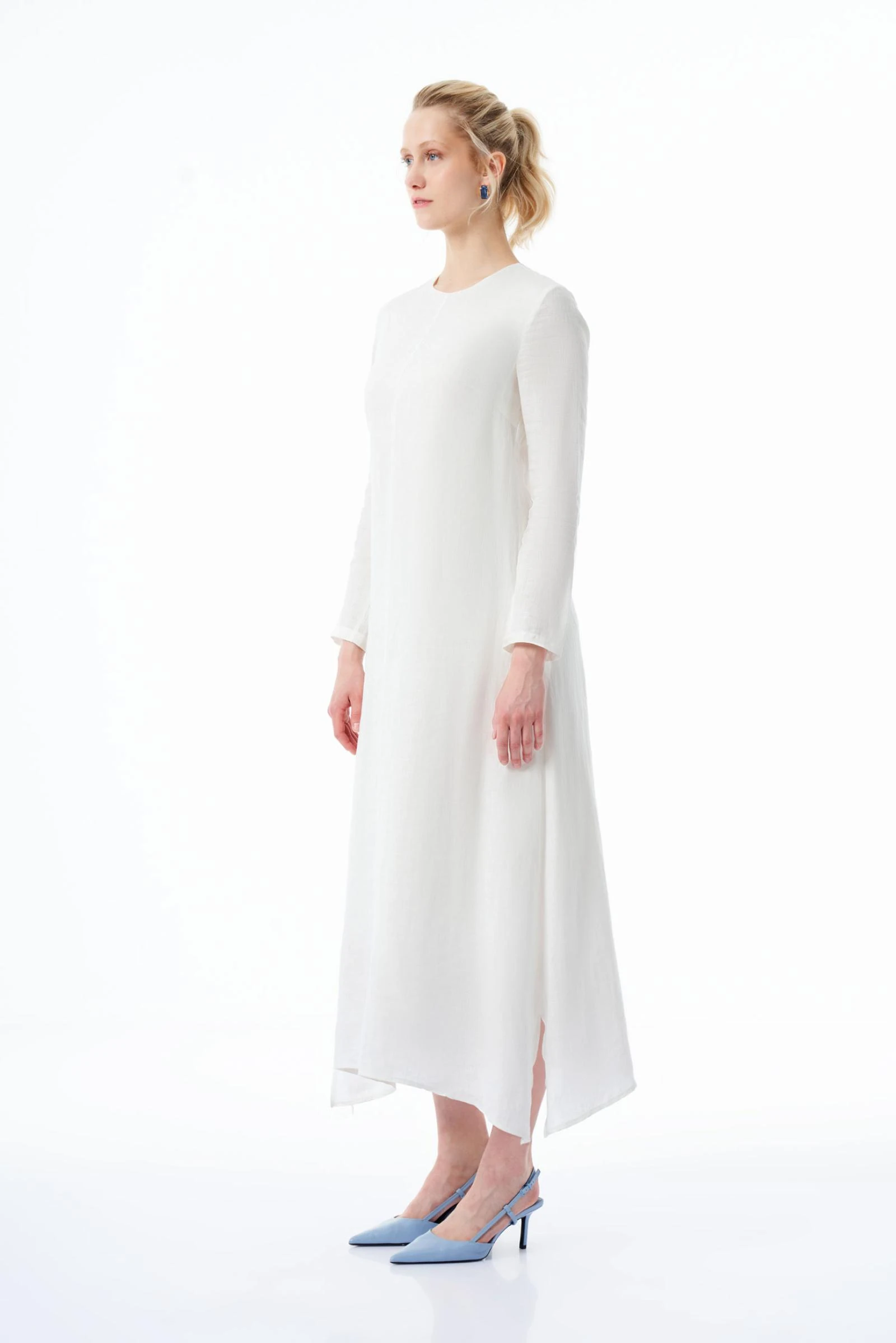 Kadın Beyaz Keten Uzun Elbise