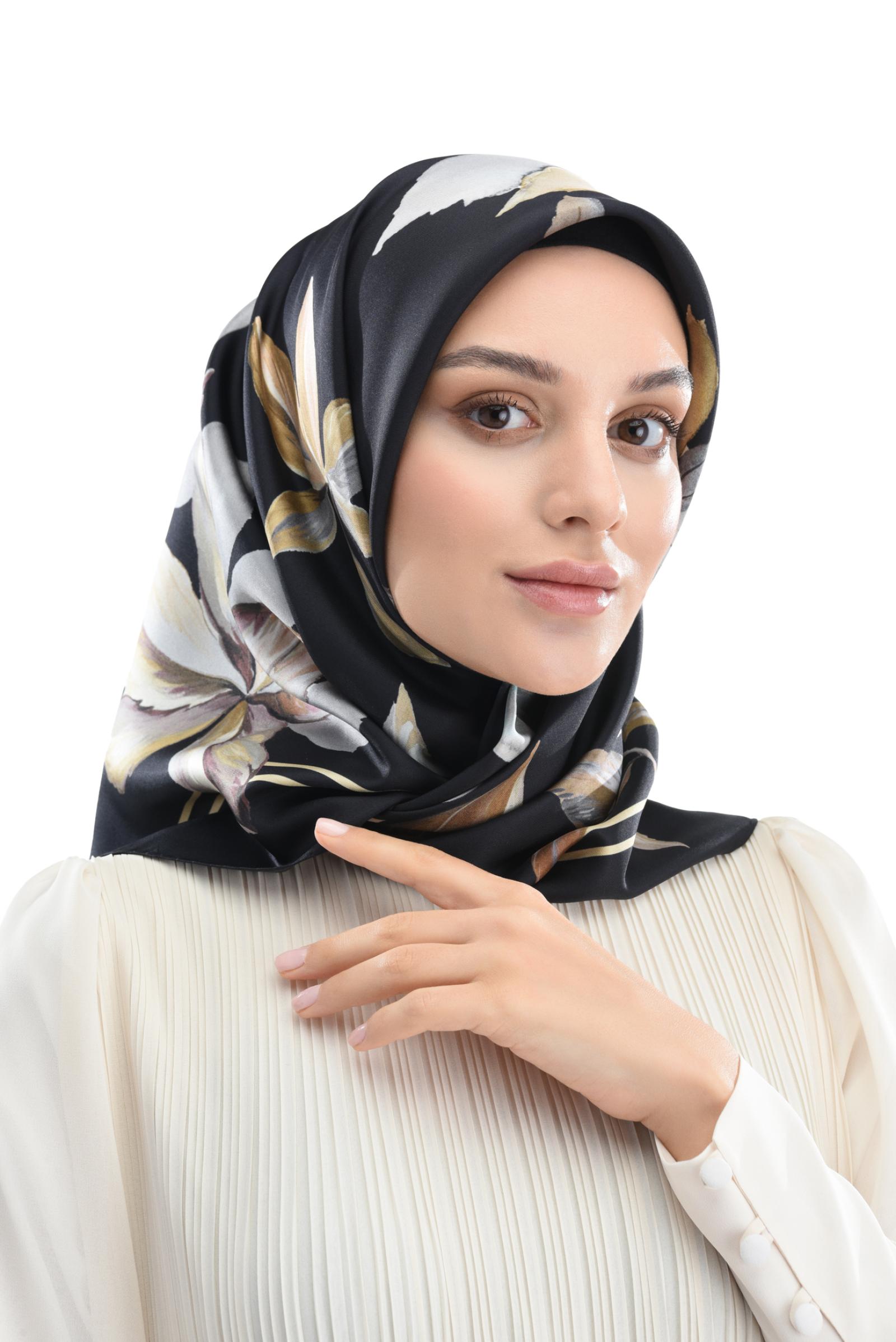 Zems Yaprak Desen Twill İpek Eşarp