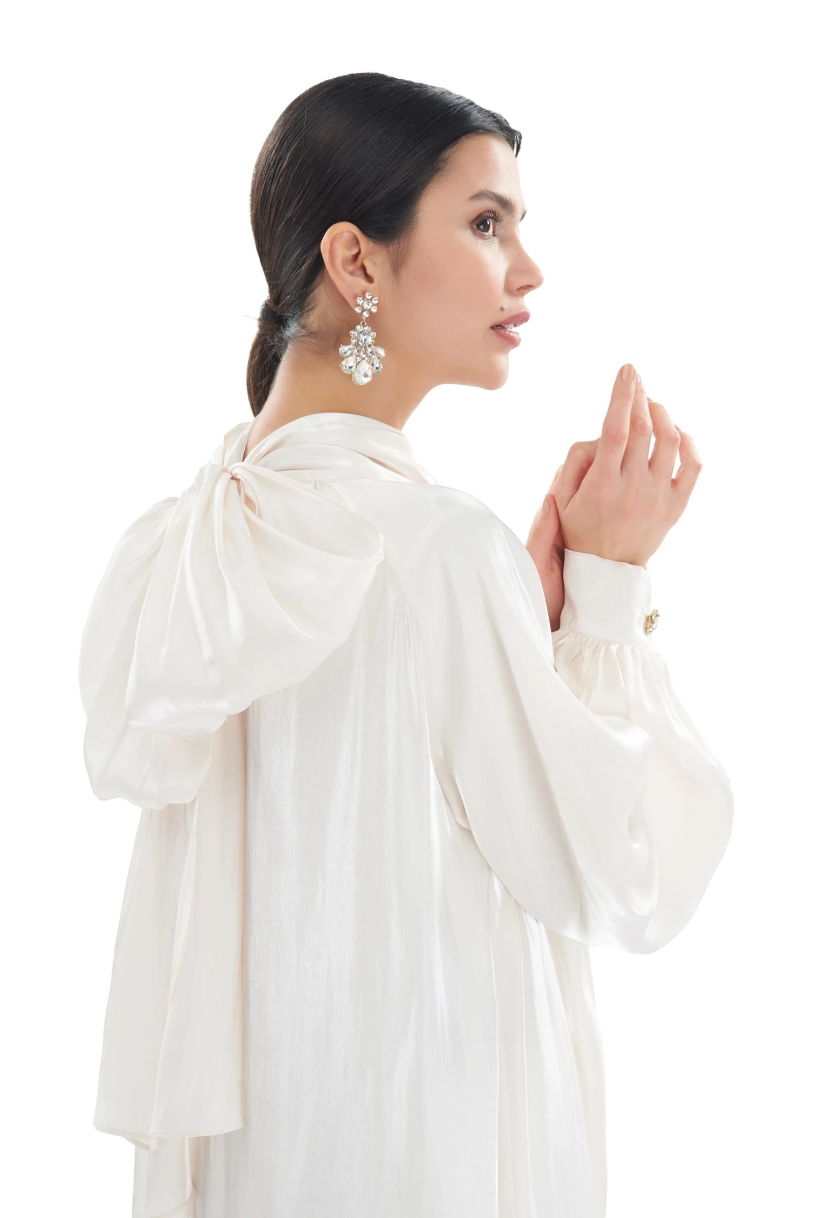 Gül Detaylı Uzun Elbise