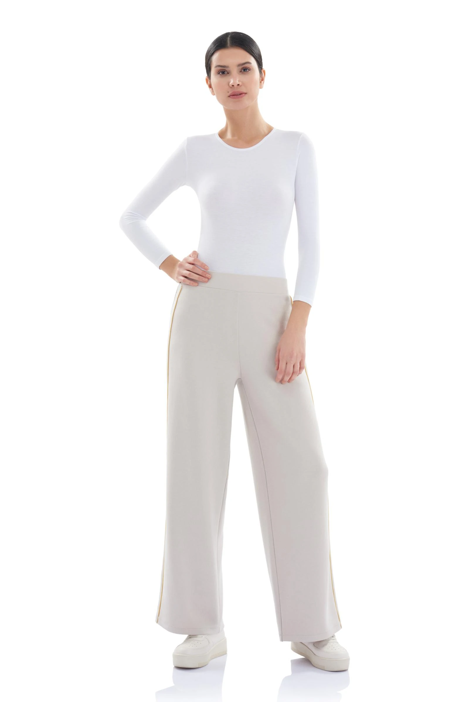 Biye Detaylı Örme Bol Paça Pantolon