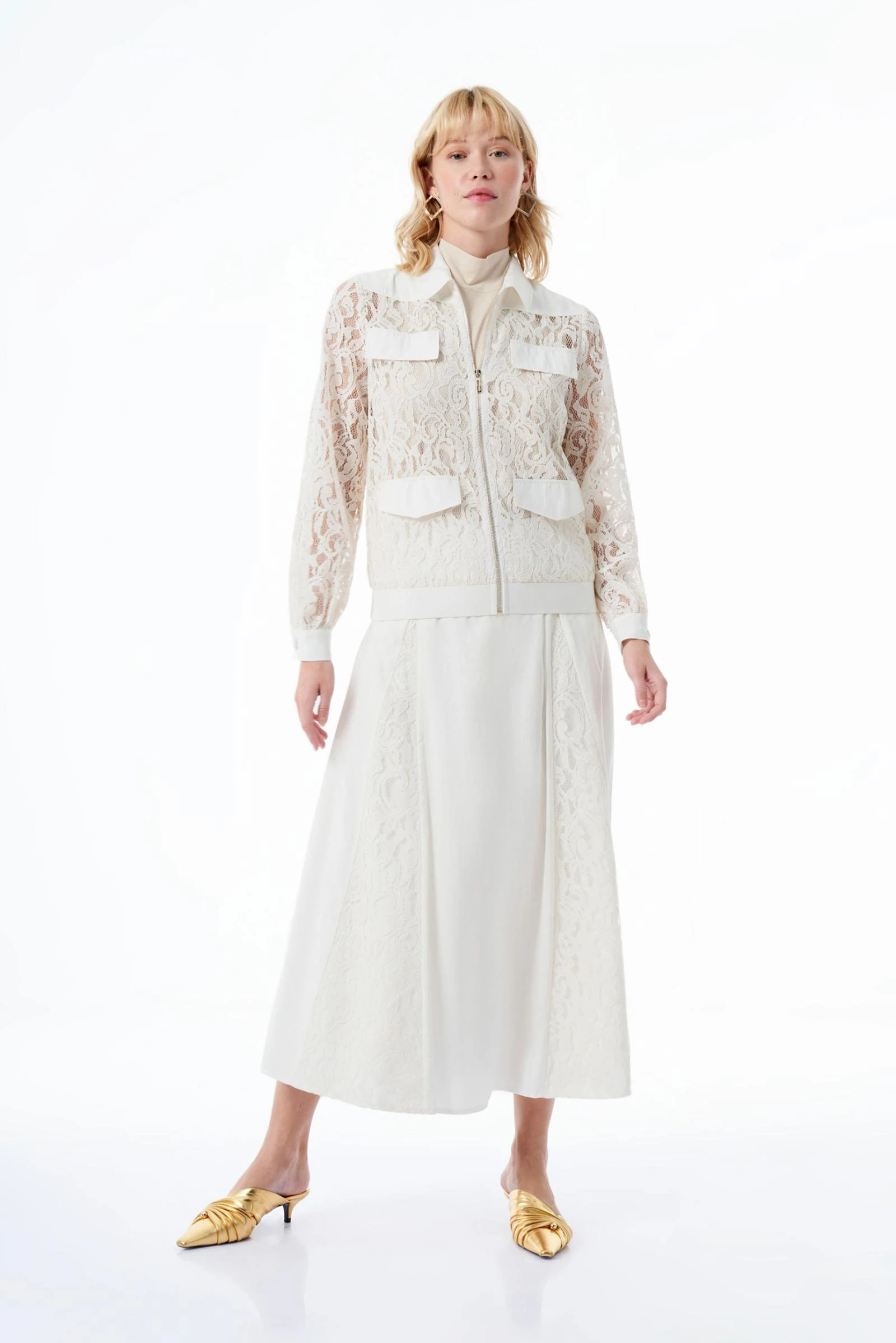 Ekru Dantel Uzun Etek