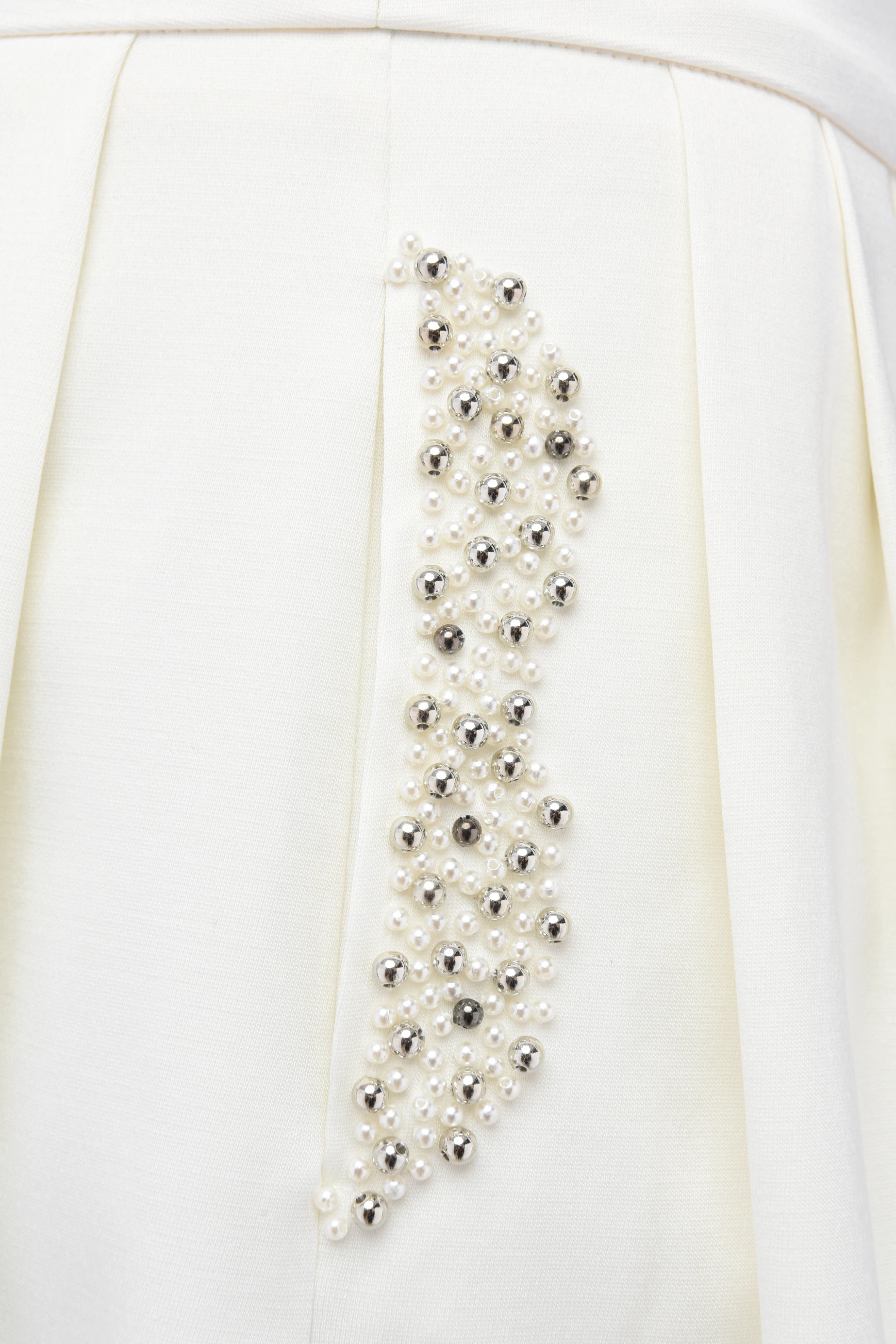 Boncuk Detaylı Cepli Ekru Uzun Etek