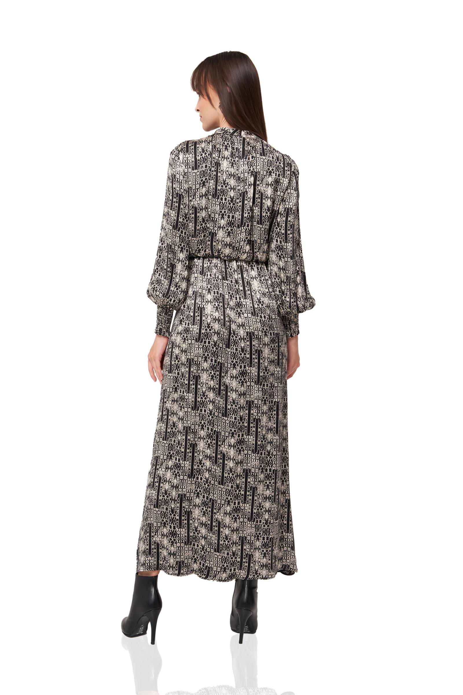 Desenli Cupro Uzun Elbise