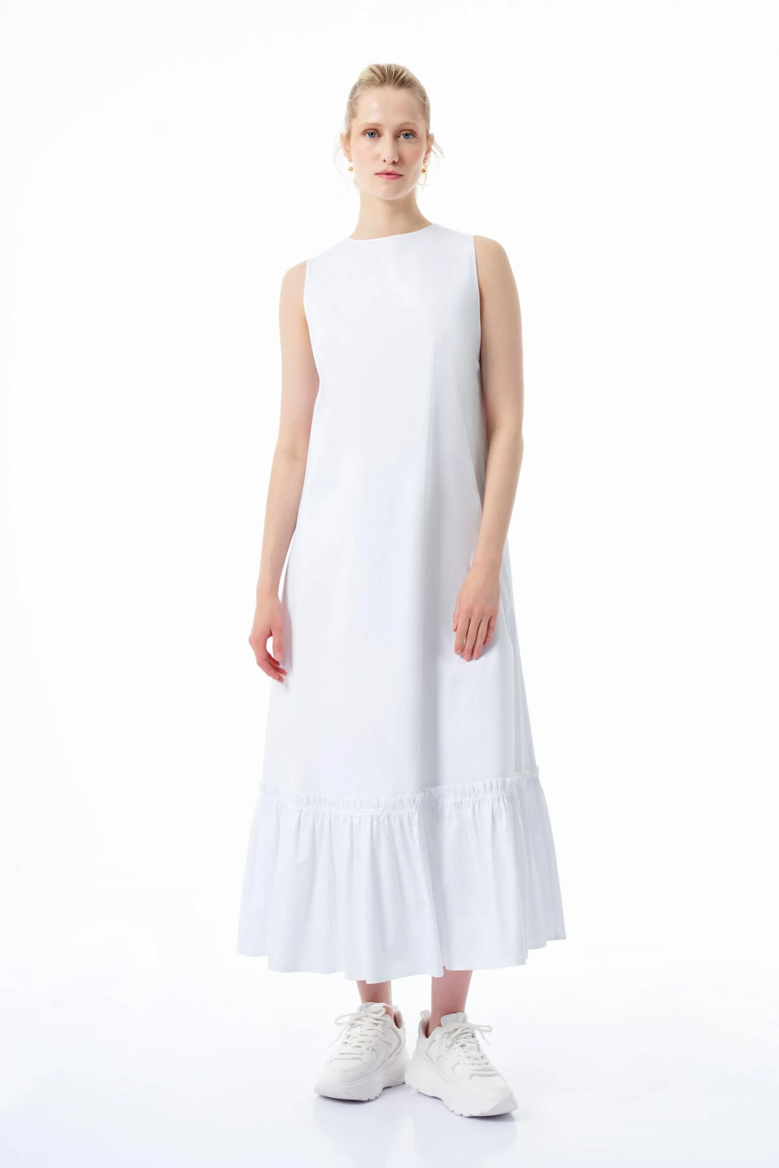 Beyaz Pamuklu Kadın Elbise