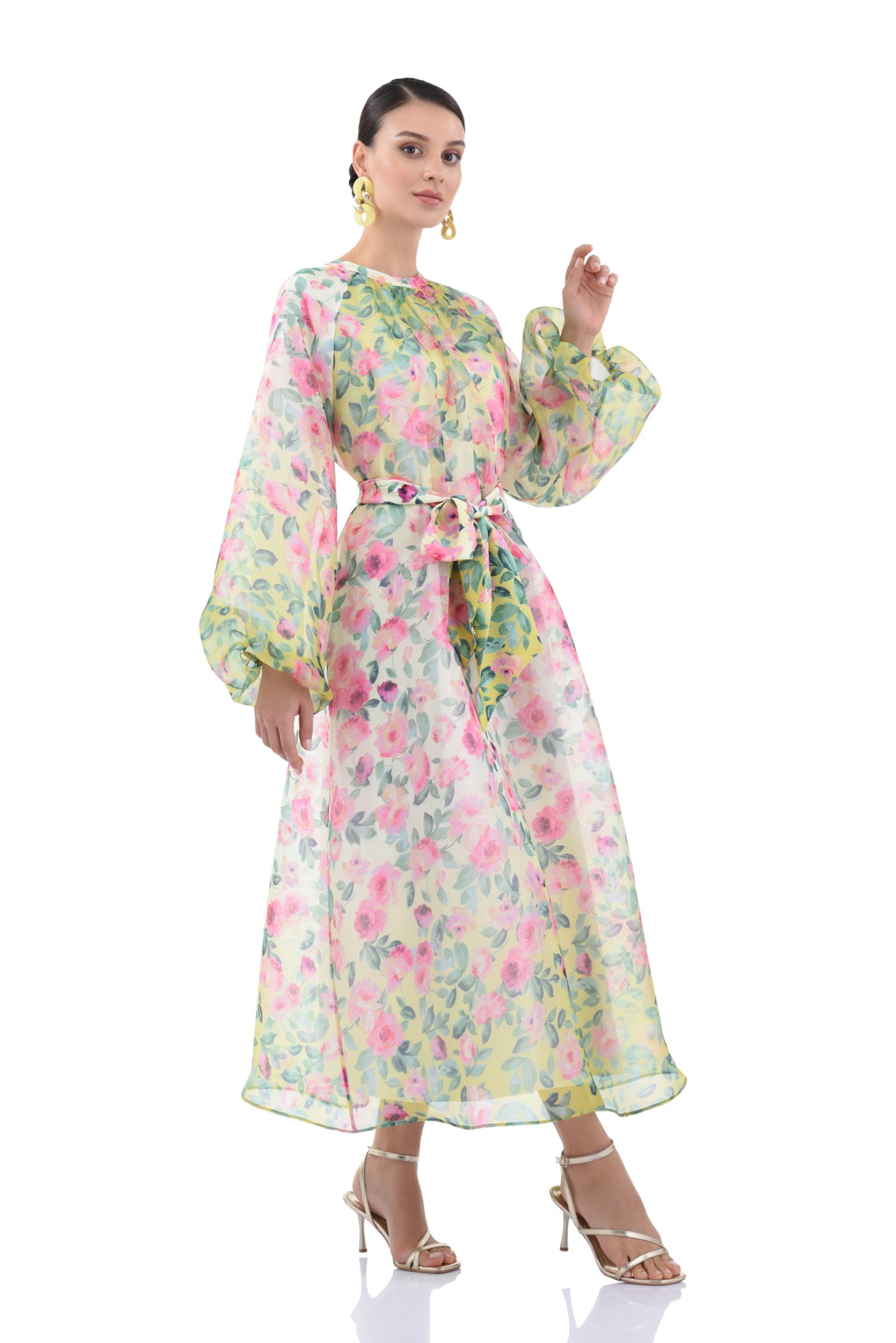 Gül Desenli Organze Elbise