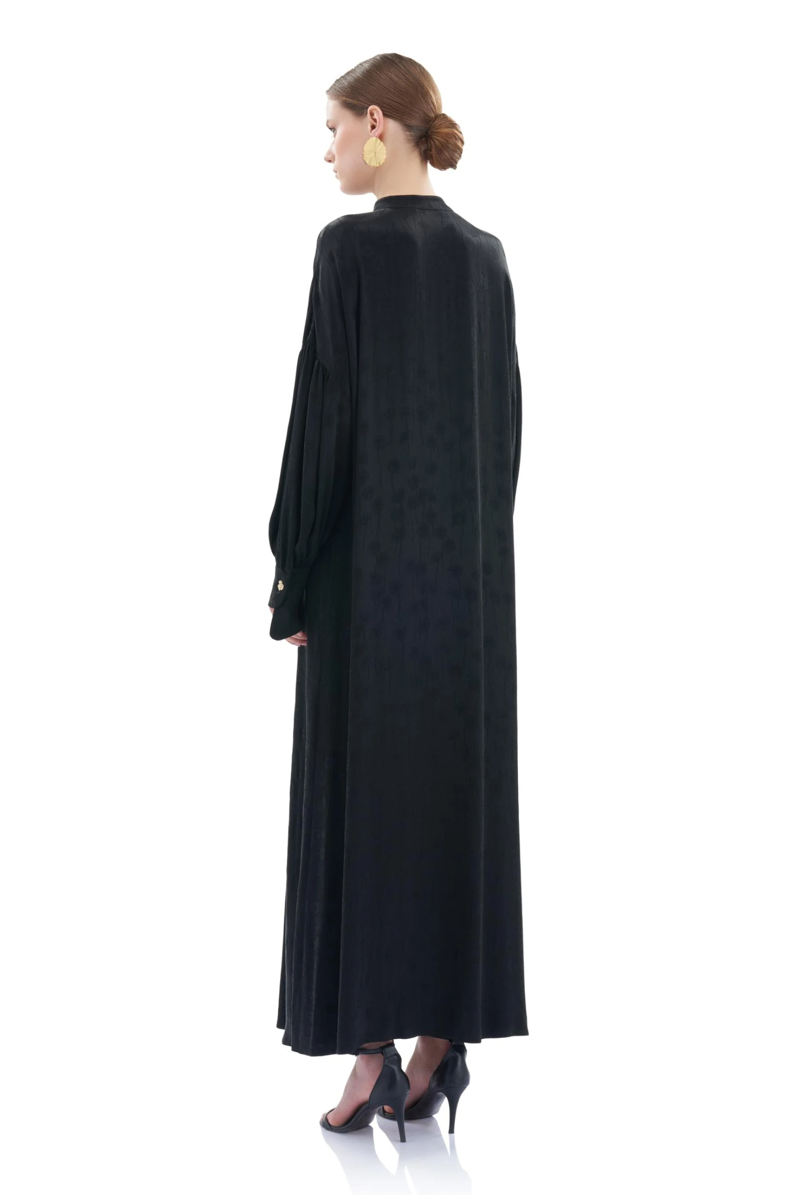 Siyah Jakarlı Uzun Elbise