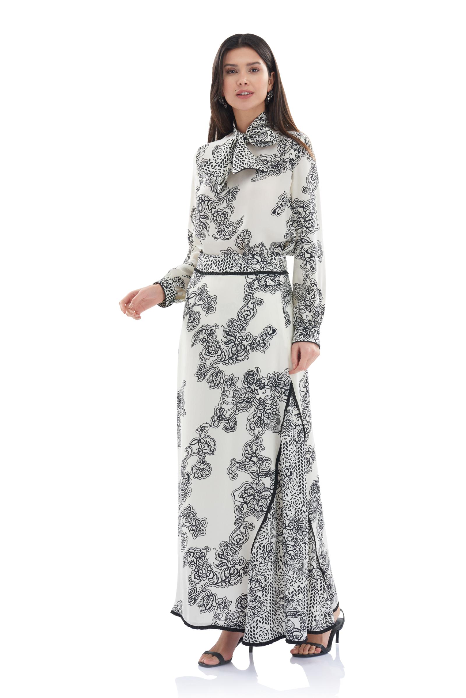 Desenli Cupro Biye Detaylı Uzun  Etek