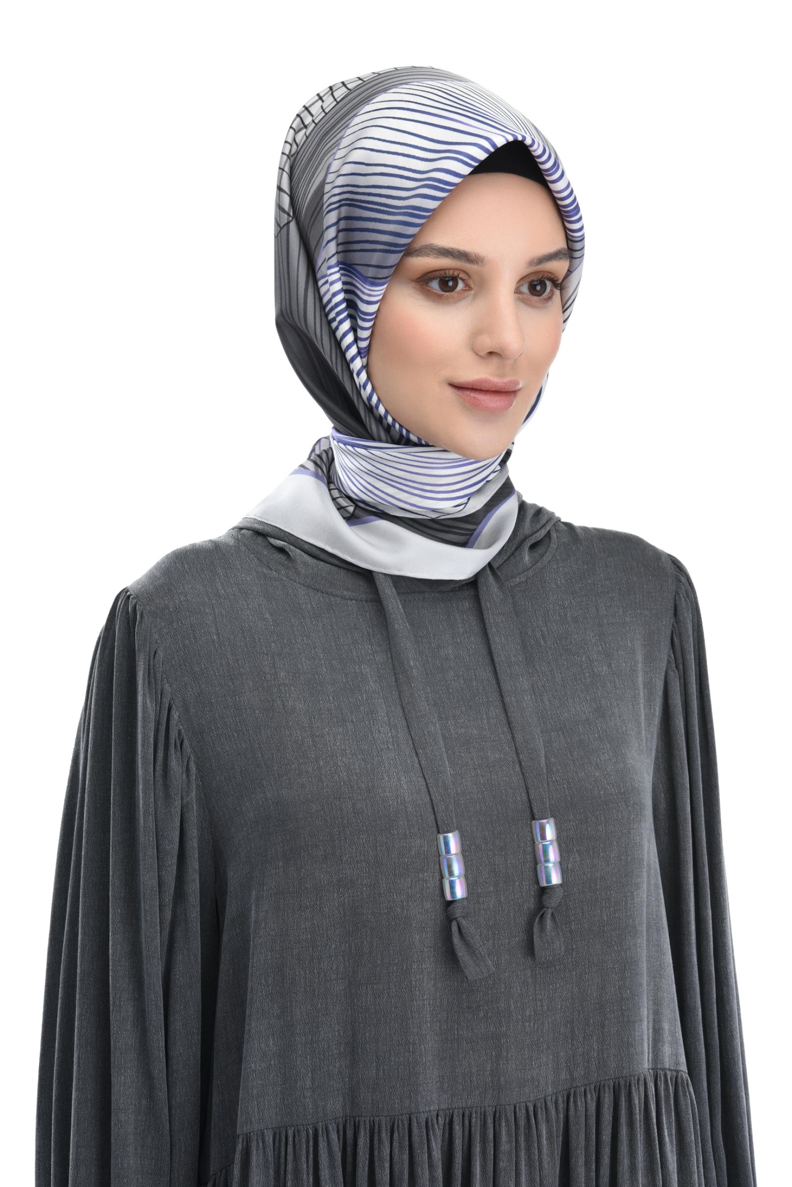 Zems Çizgi Desen Twill İpek Eşarp