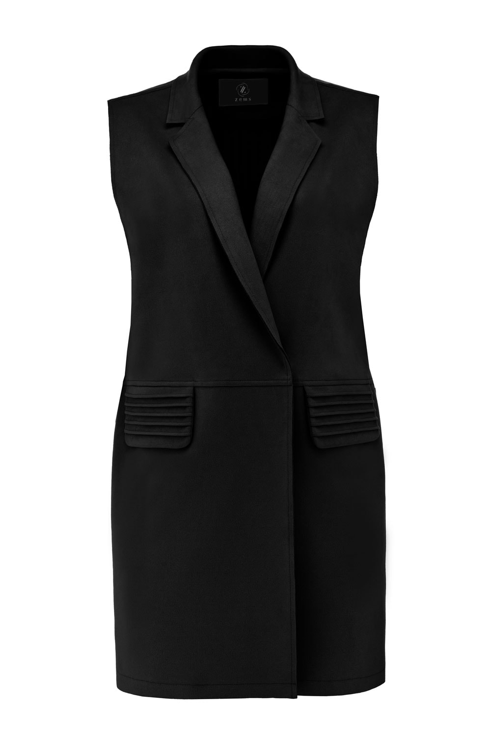 Süet Nervür Detaylı Uzun Yelekli Takım - SİYAH