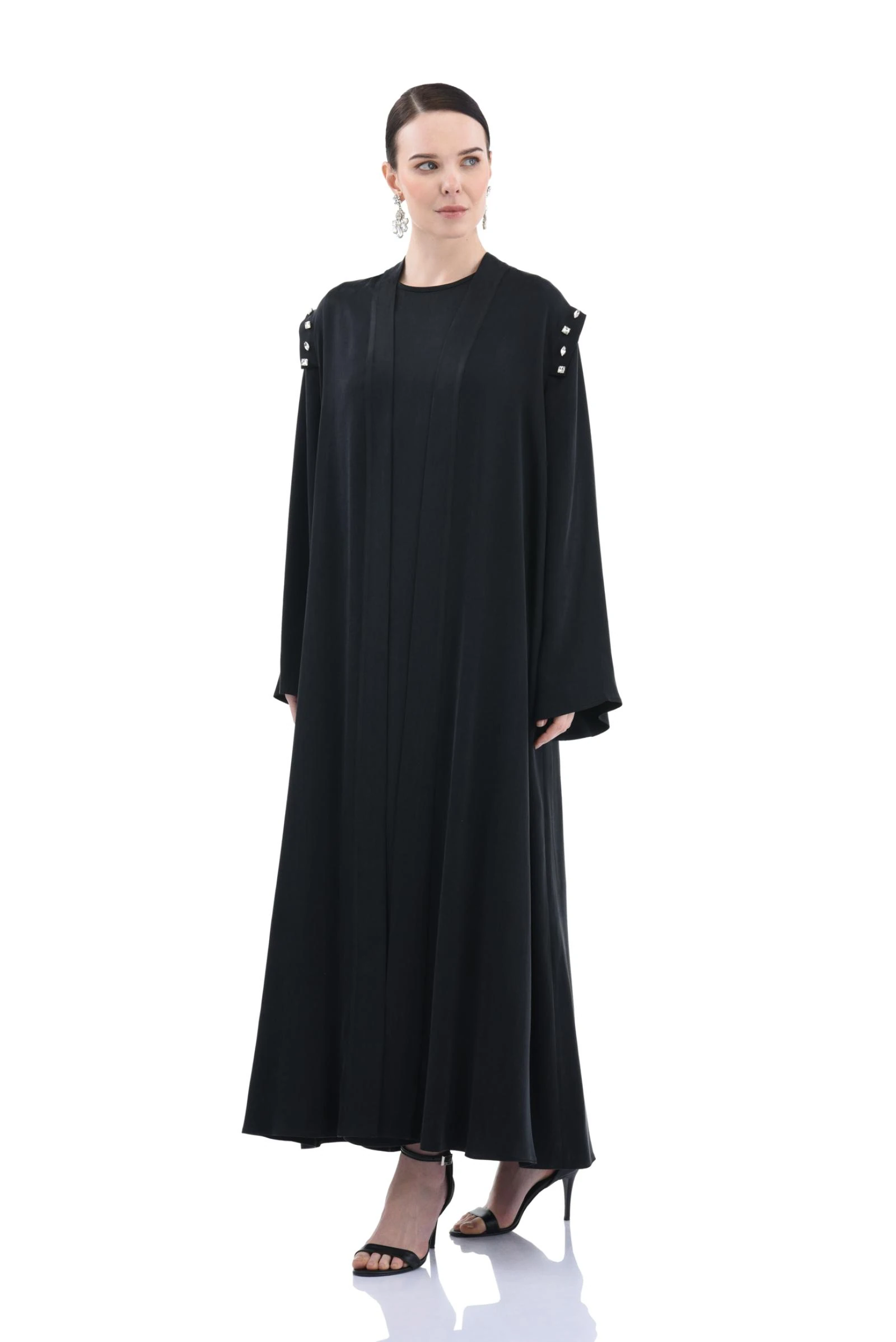 Taş Detaylı Cupro Siyah Abaya