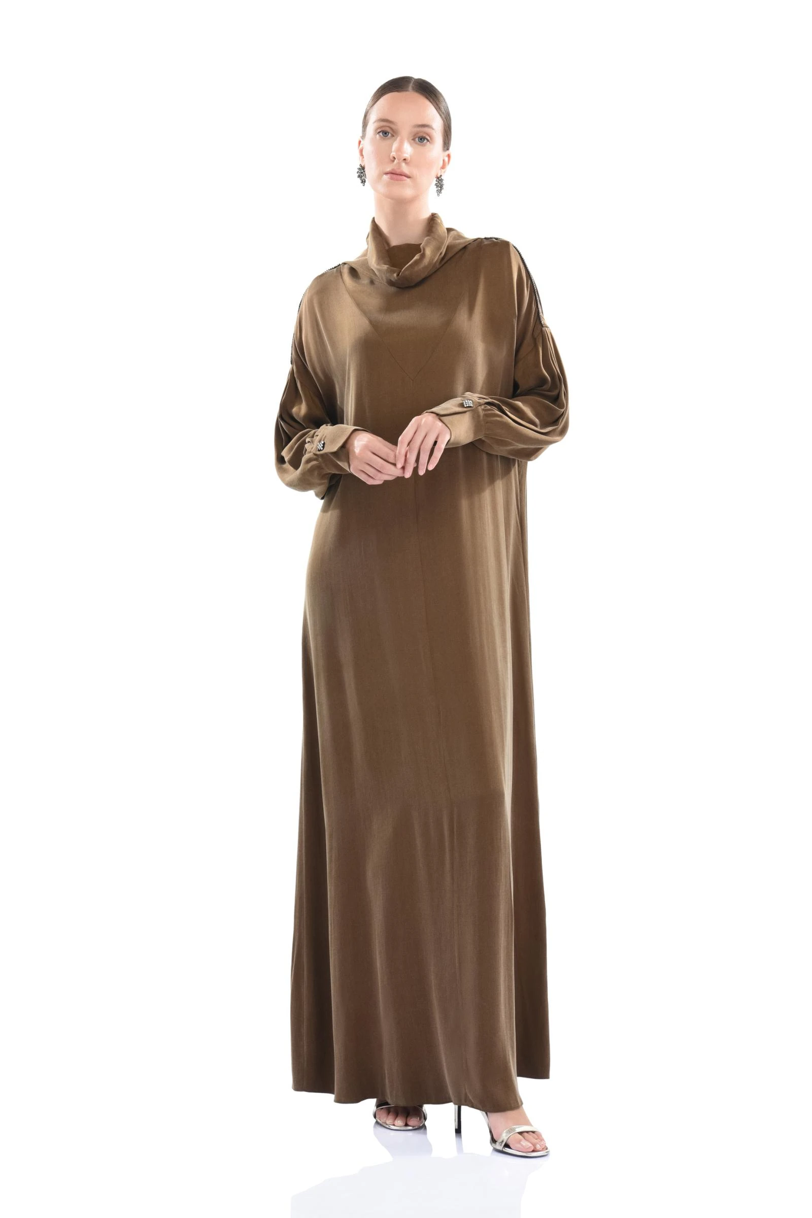 Kuşak Detaylı Cupro Uzun Elbise