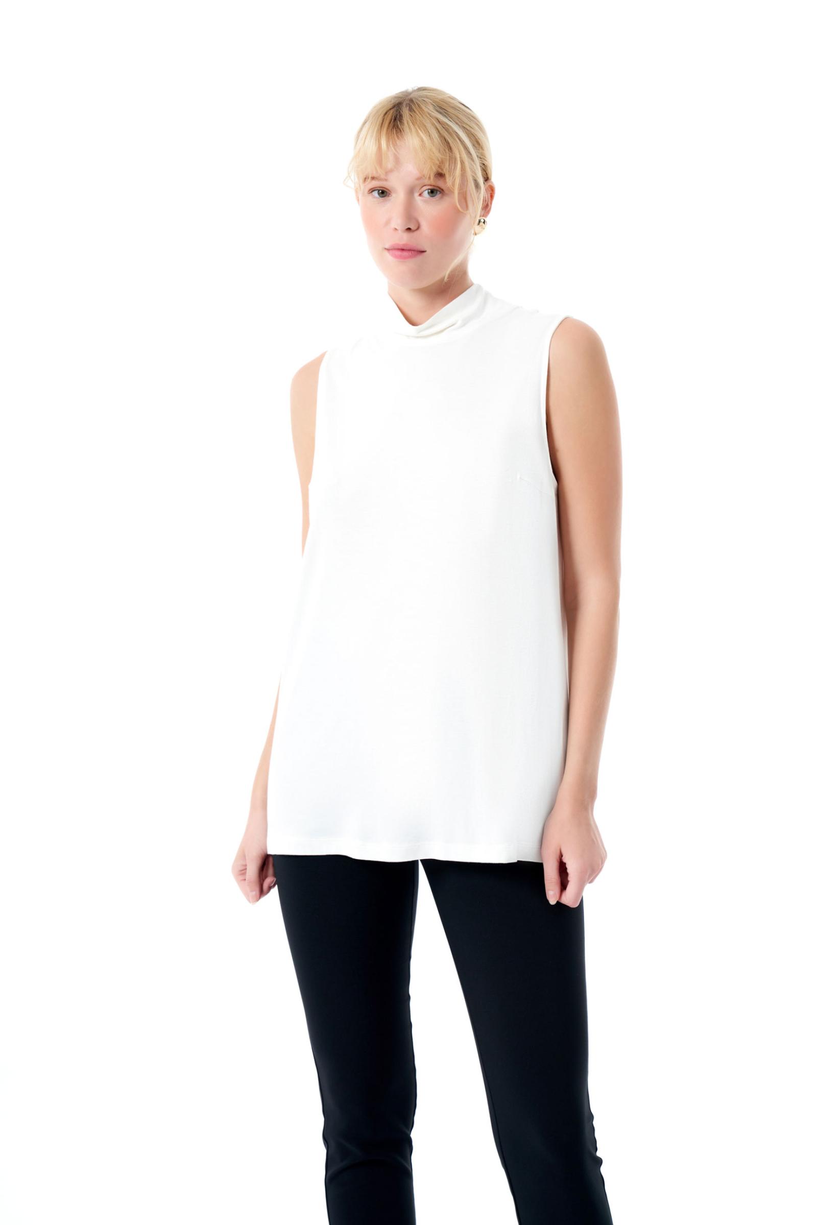 Kolsuz Kadın Örme Bluz - BEYAZ