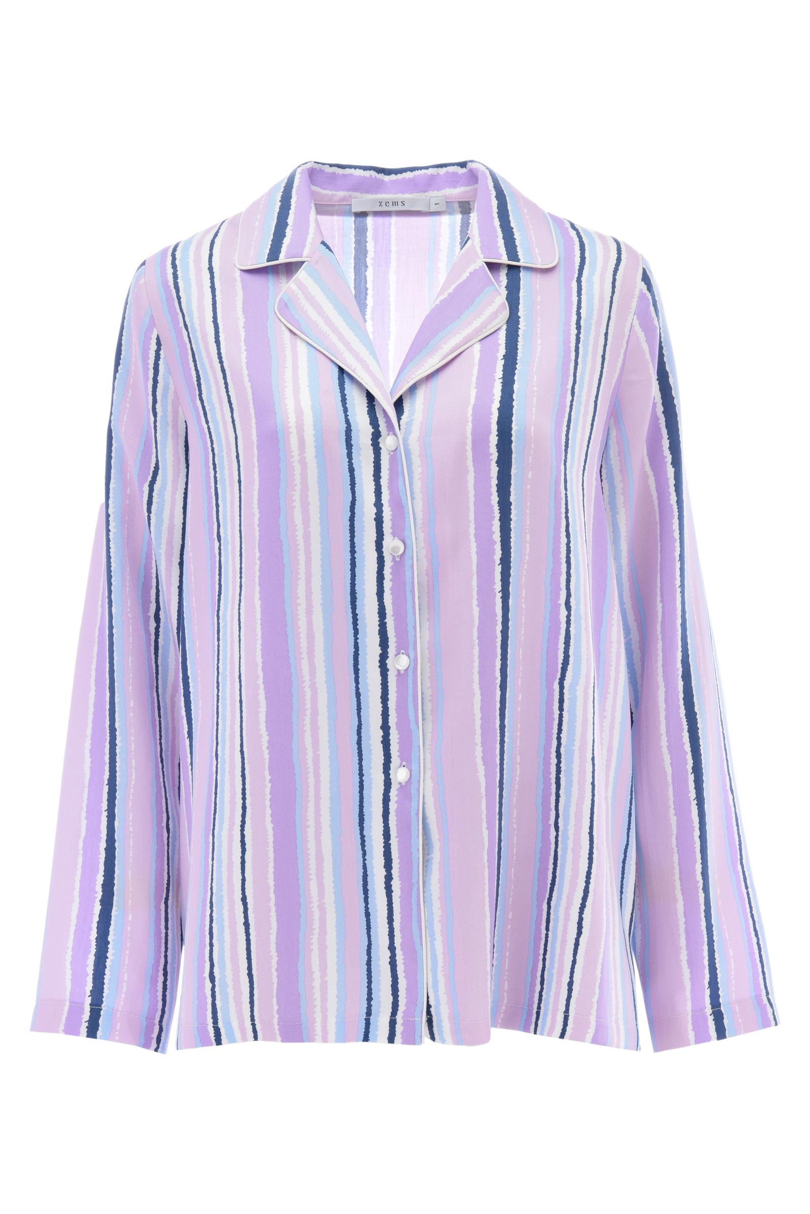 Lila Çizgili Viskon Uzun Kollu Pijama Üst