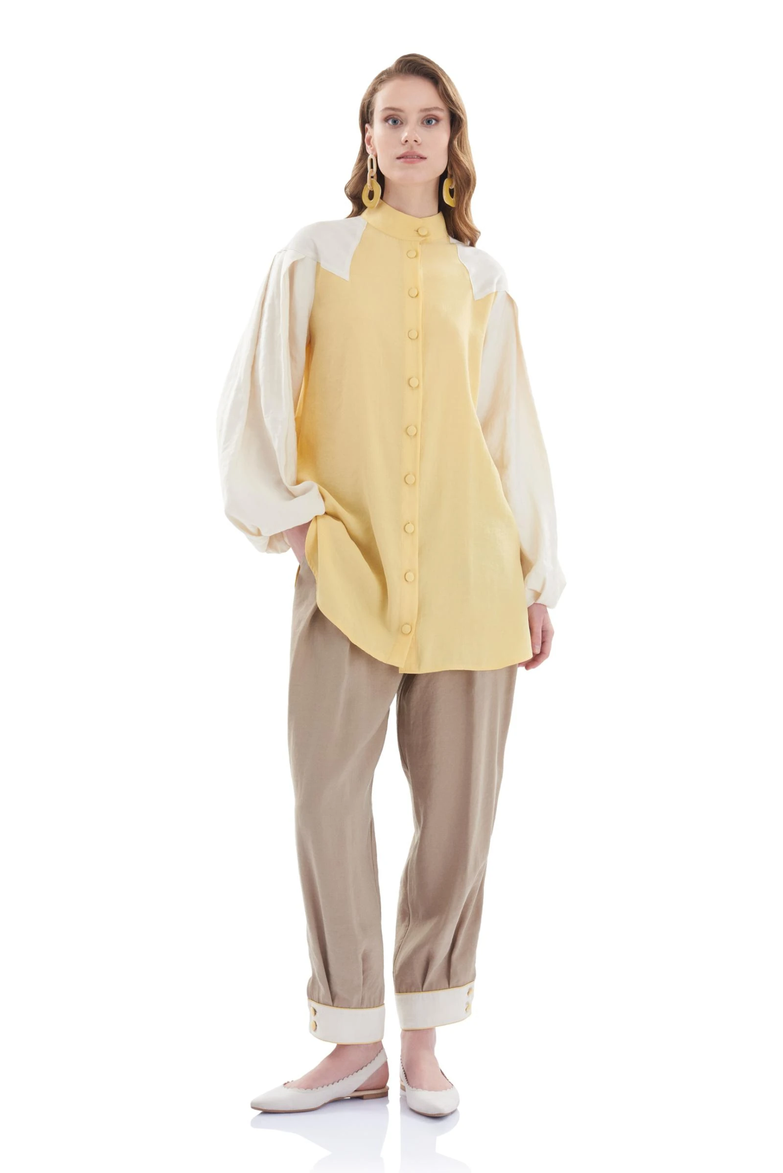 Omuz Detaylı Balon Kollu Uzun Tunik