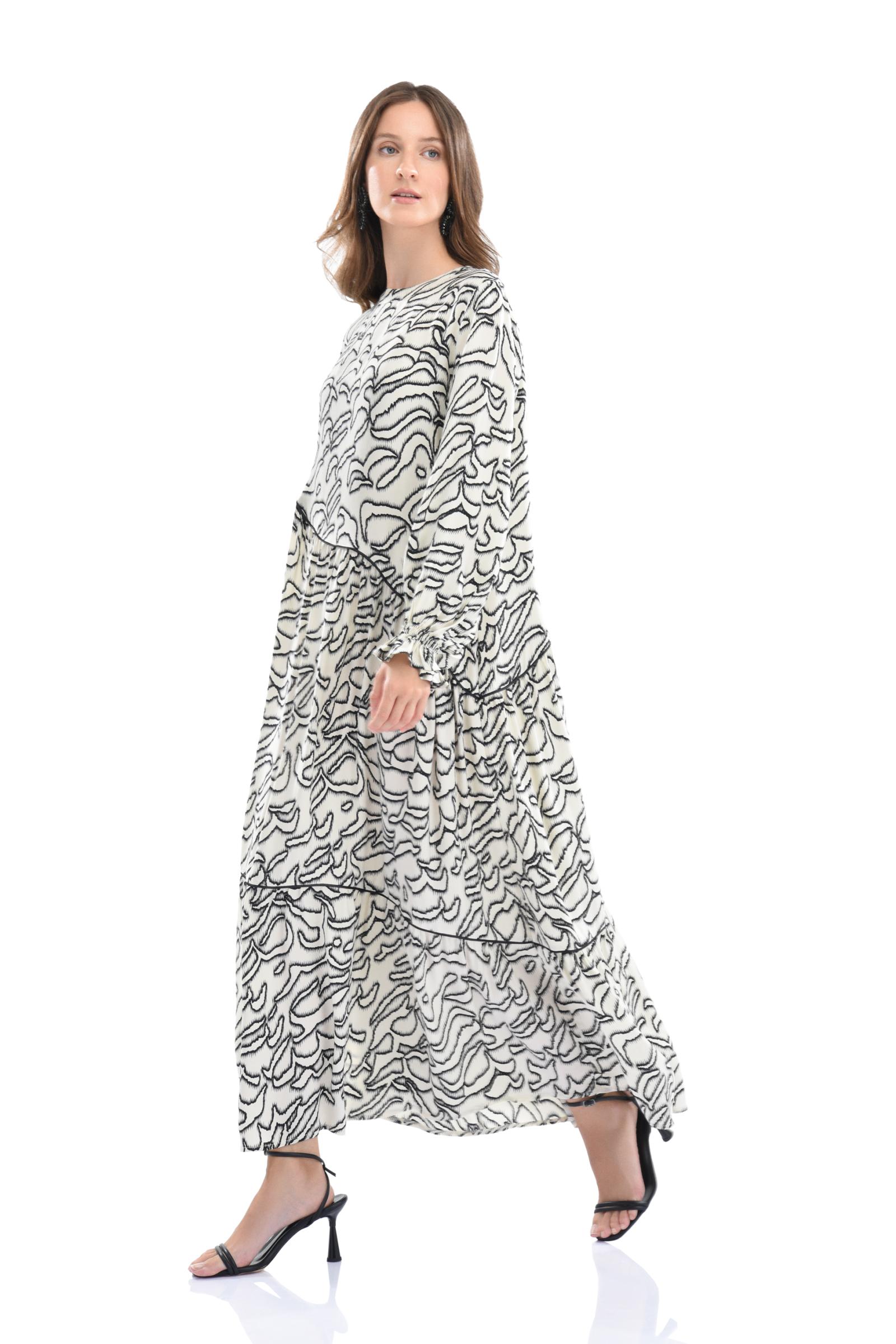 Desenli Cupro Uzun Elbise