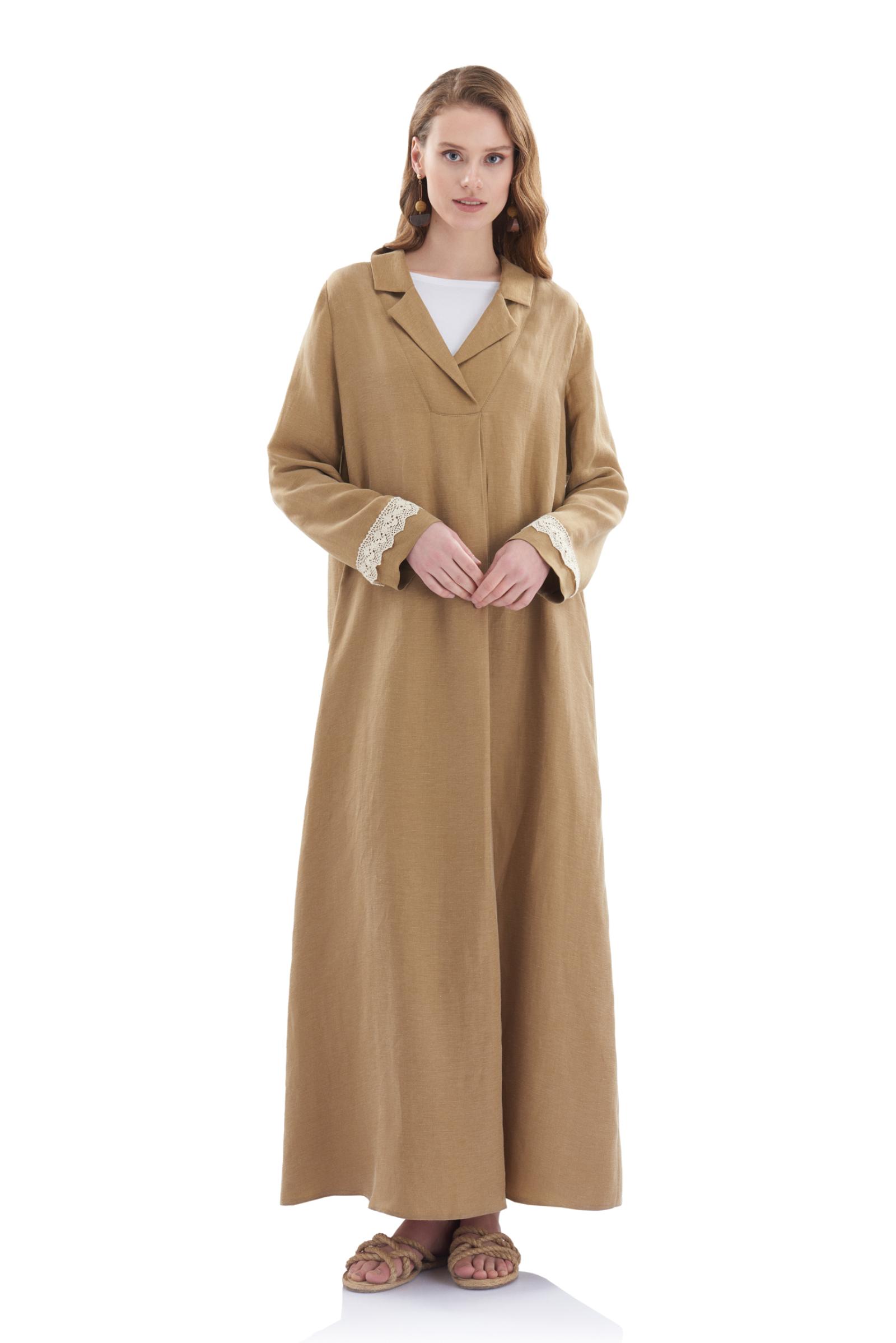 Kol Detaylı Keten Cupro Elbise