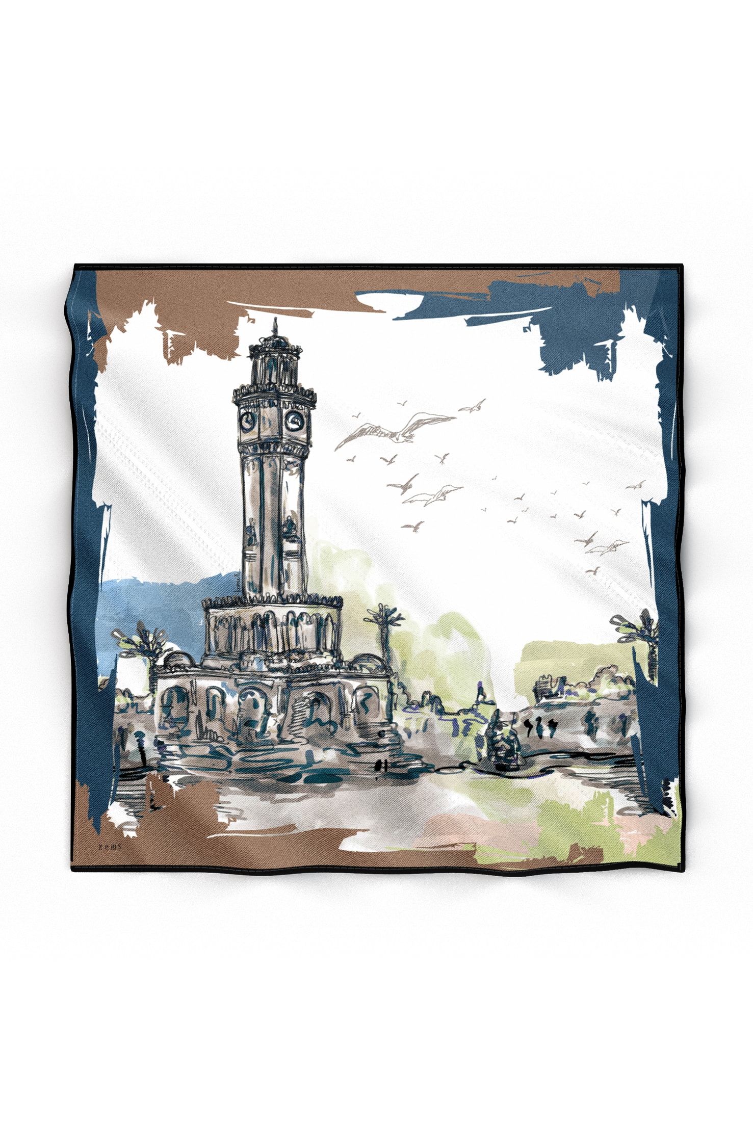 Zems İzmir Desen Twill İpek Eşarp - İNDİGO