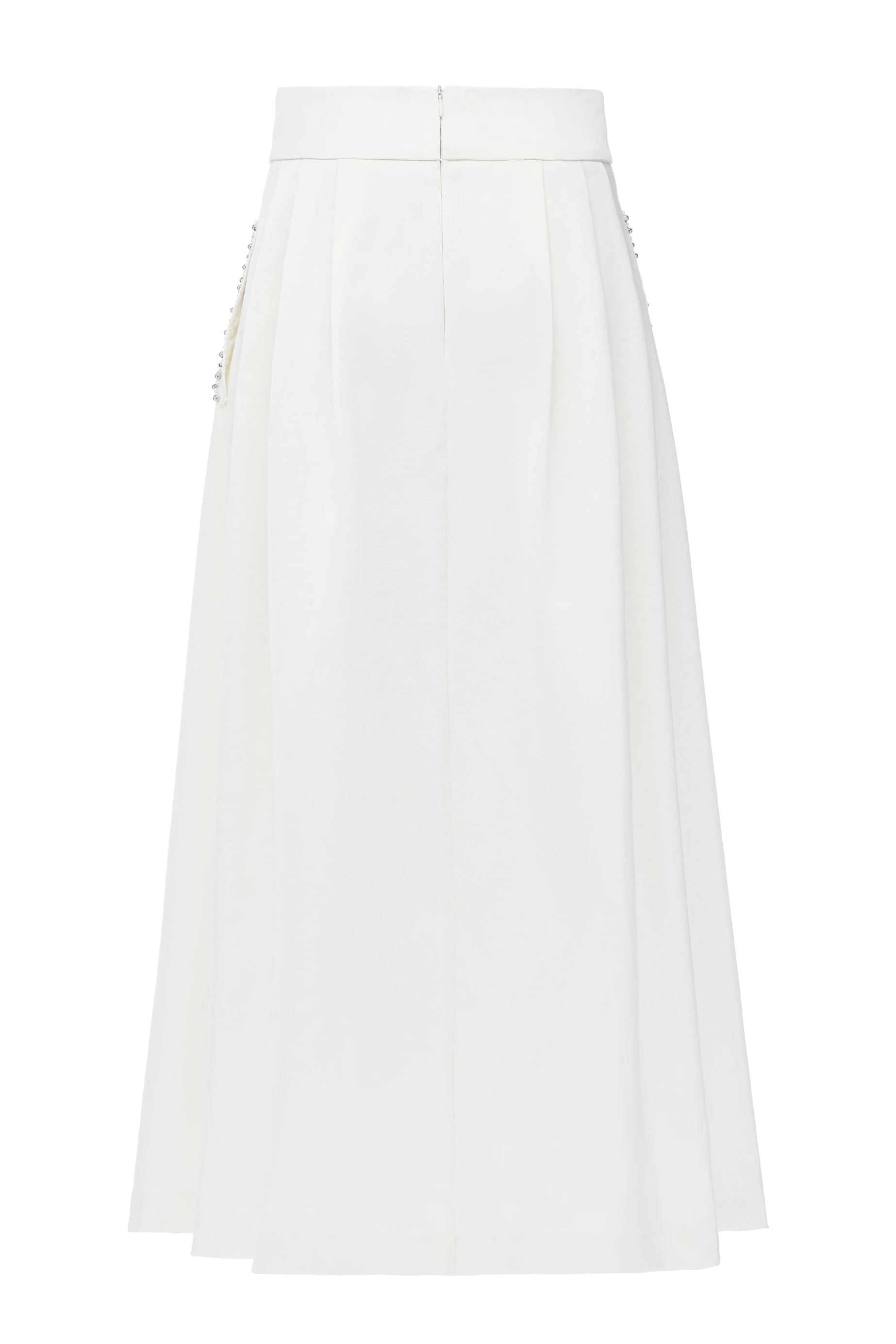 Boncuk Detaylı Cepli Ekru Uzun Etek