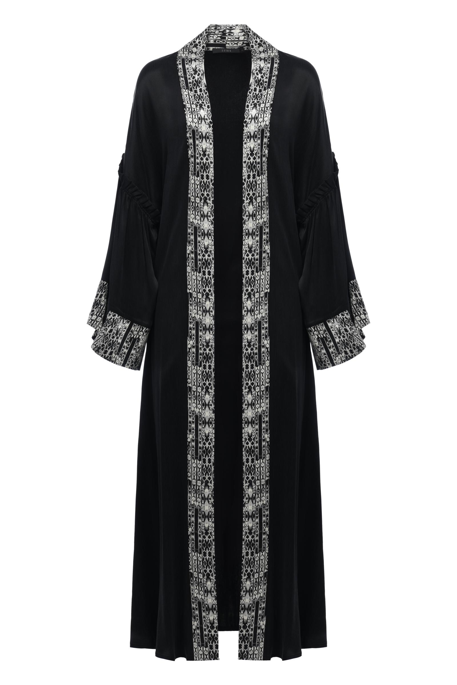 Garni Kumaş Detaylı Siyah Cupro Abaya  (SERİ 1.1.2)