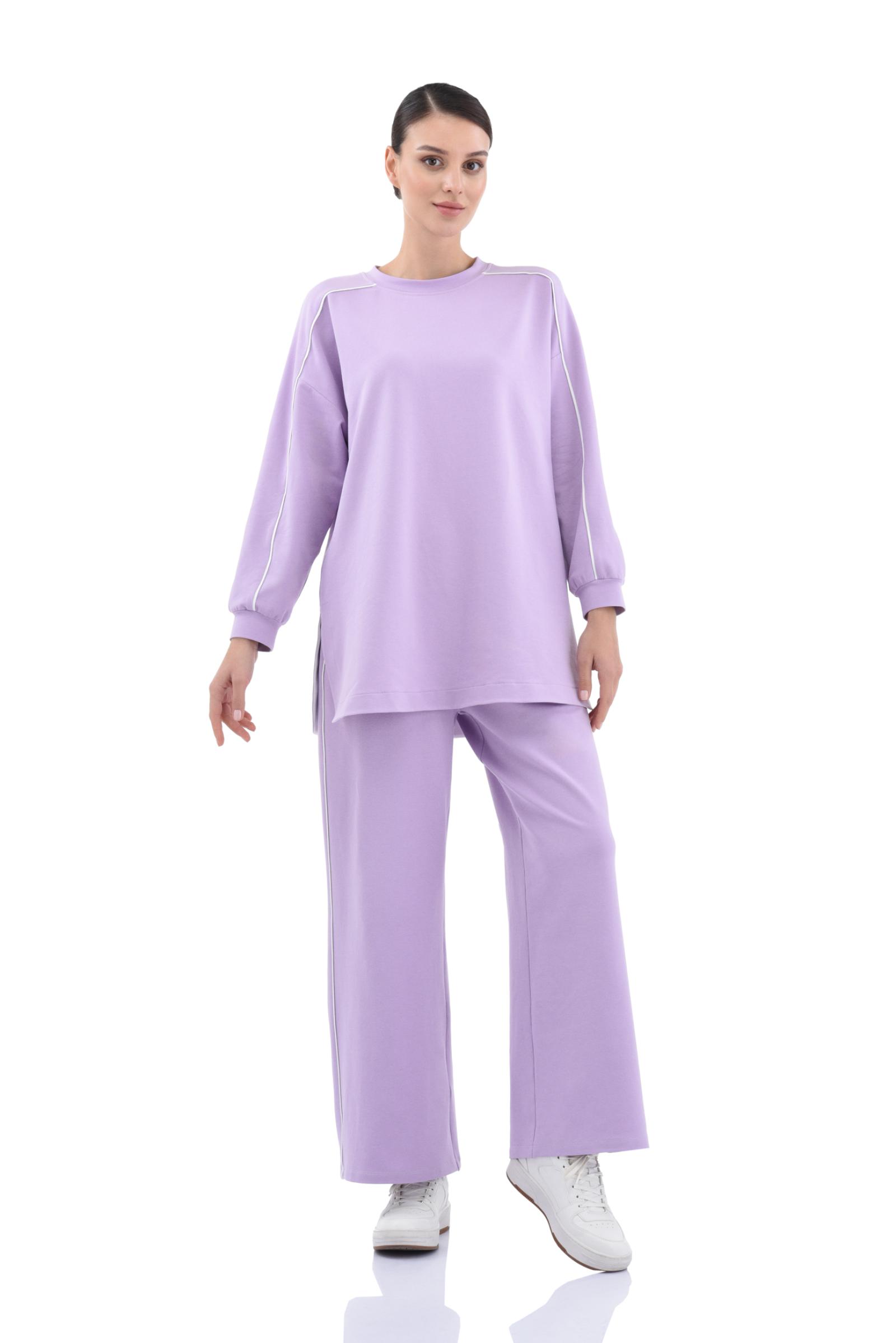 Biye Detaylı Pamuklu Eşofman - LİLA